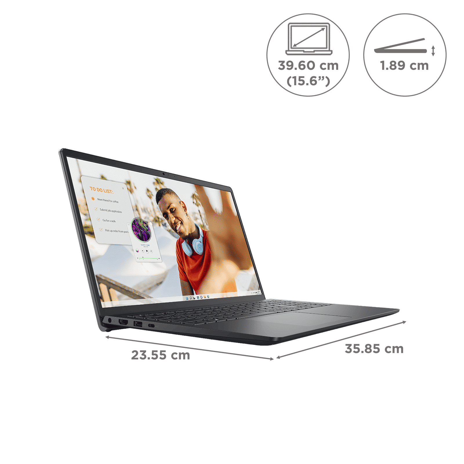 DELL Inspiron 15 3535 AMD Ryzen 5 7520U Thin & Light Laptop (8GB, 51GB SSD, Windows 11 Home, 15.6 inch Full HD IPS Display, MS Office, Carbon Black, 1.62 KG)_2