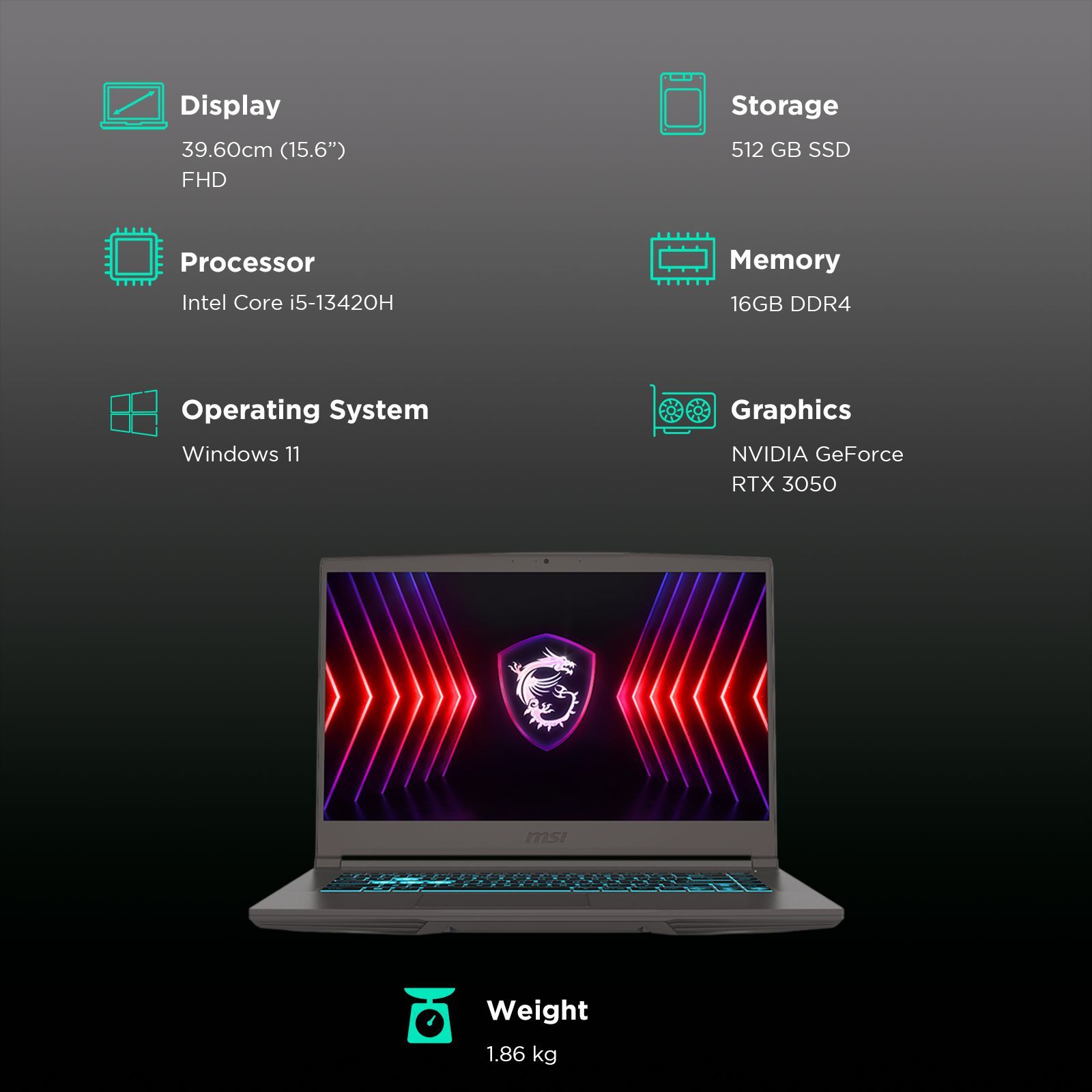 MSI Thin 15 B13UC-2617IN Intel Core i5 13th Gen Gaming Laptop (16GB, 512GB SSD, Windows 11 Home, 4GB Graphics, 15.6 inch 144 Hz Full HD Display, NVIDIA GeForce RTX 3050, MS Office 2021, Cosmos Gray, 1.86 KG)_3