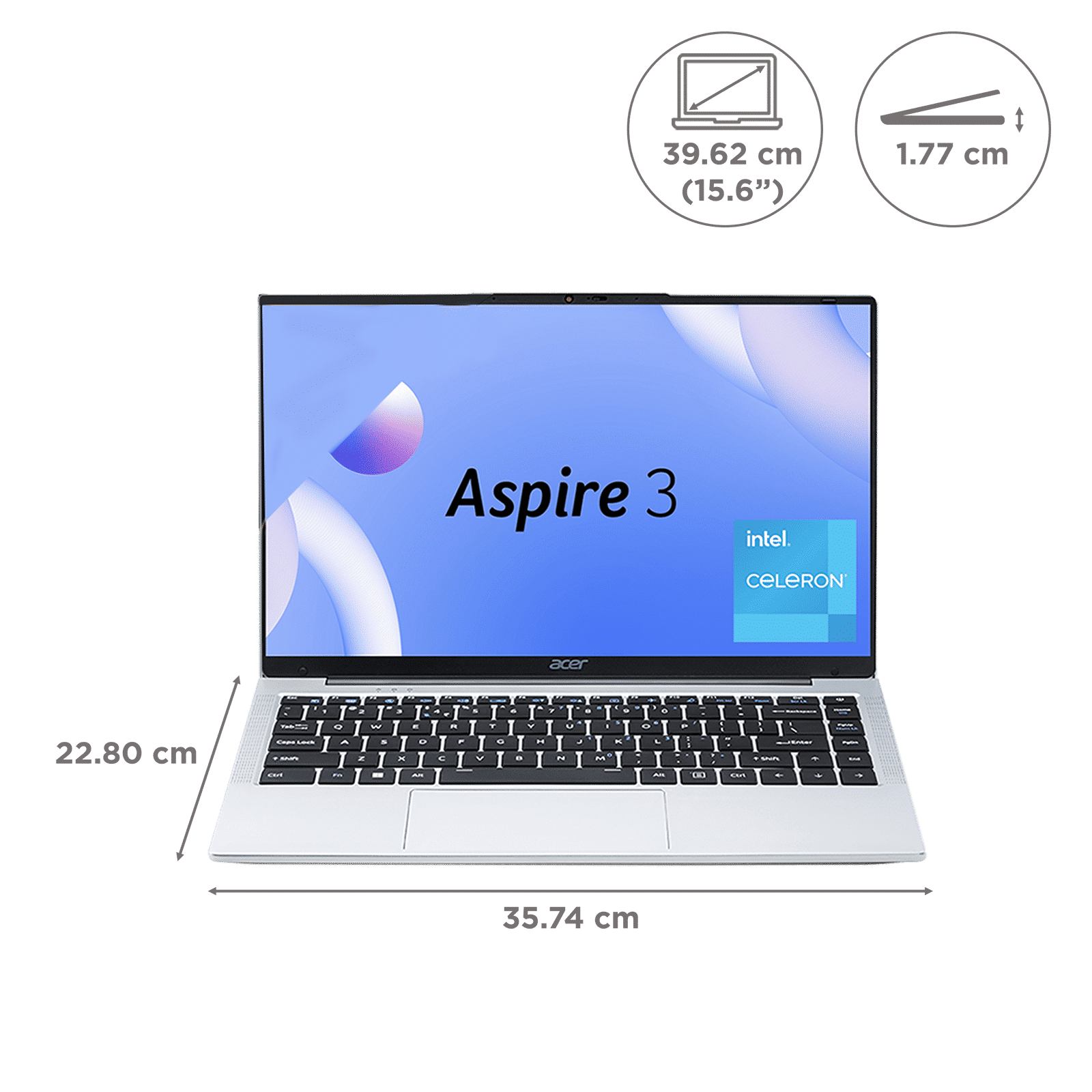 acer Aspire 3 A325-45 Intel Celeron N4500 Thin & Light Laptop (8GB, 512GB SSD, Windows 11 Home, 15.6 inch Full HD LED Backlit Display, Pure Silver, 1.5 KG)_2
