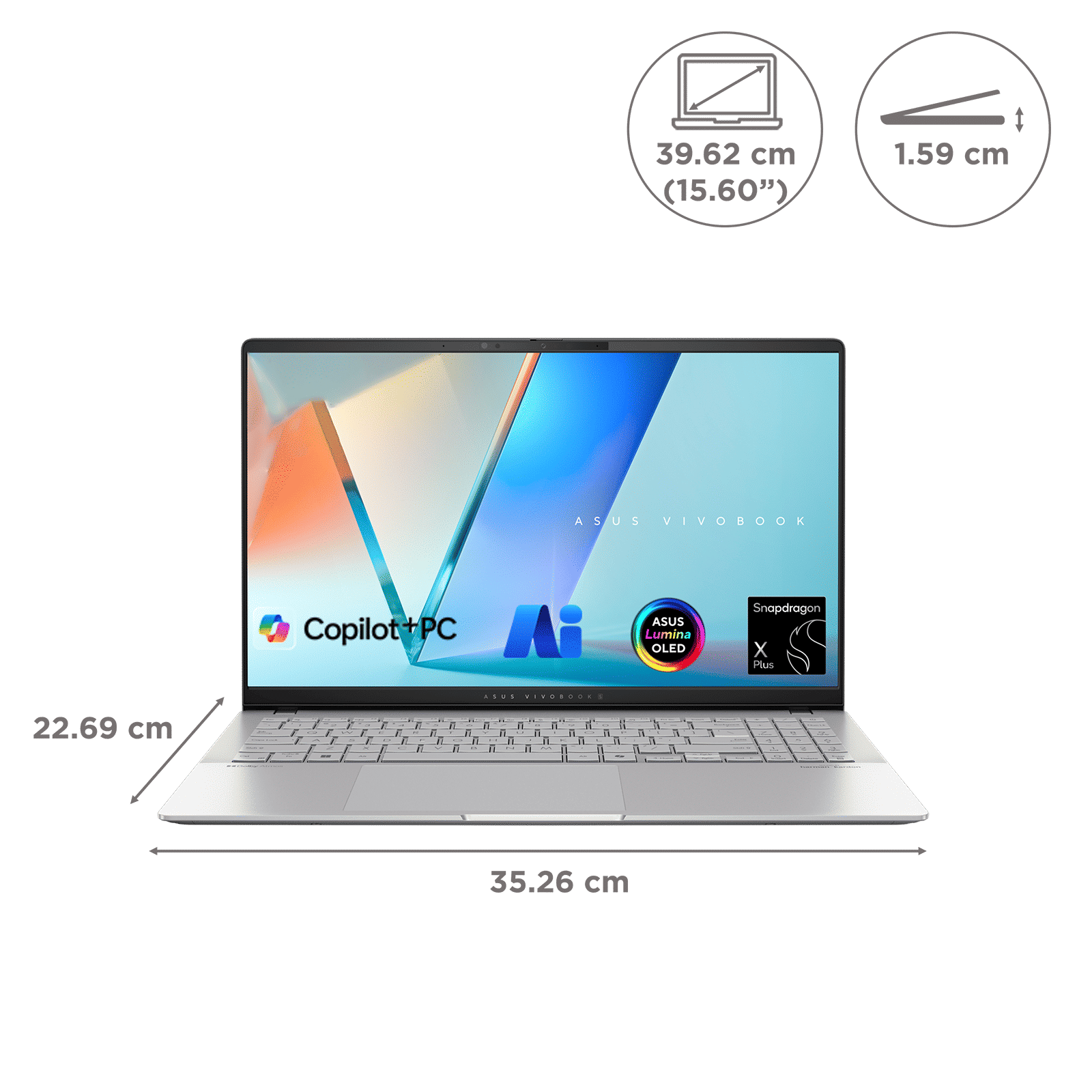 ASUS Vivobook S 15 S5507QA-MA551WS Snapdragon X Plus X1P 42 100 Thin & Light Laptop (16GB, 1TB SSD, Windows 11 Home, 15.6 inch OLED Display, MS Office 2021, Cool Silver, 1.42 KG)_2