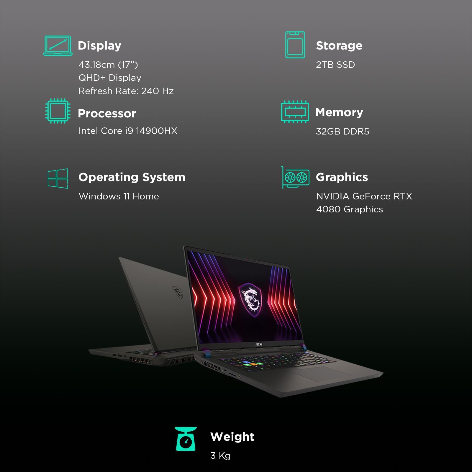 MSI Vector 17 HX A14VHG Intel Core i9 14th Gen Gaming Laptop (32GB, 2TB SSD, Windows 11 Home, 12GB Graphics, 17 inch 240 Hz QHD Plus IPS-Level Display, NVIDIA GeForce RTX 4080, Cosmos Gray, 3 KG) MSI Vector 17 HX A14VHG Intel Core i9 14th Gen Gaming Laptop (32GB, 2TB SSD, Windows 11 Home, 12GB Graphics, 17 inch 240 Hz QHD Plus IPS-Level Display, NVIDIA GeForce RTX 4080, Cosmos Gray, 3 KG)_3