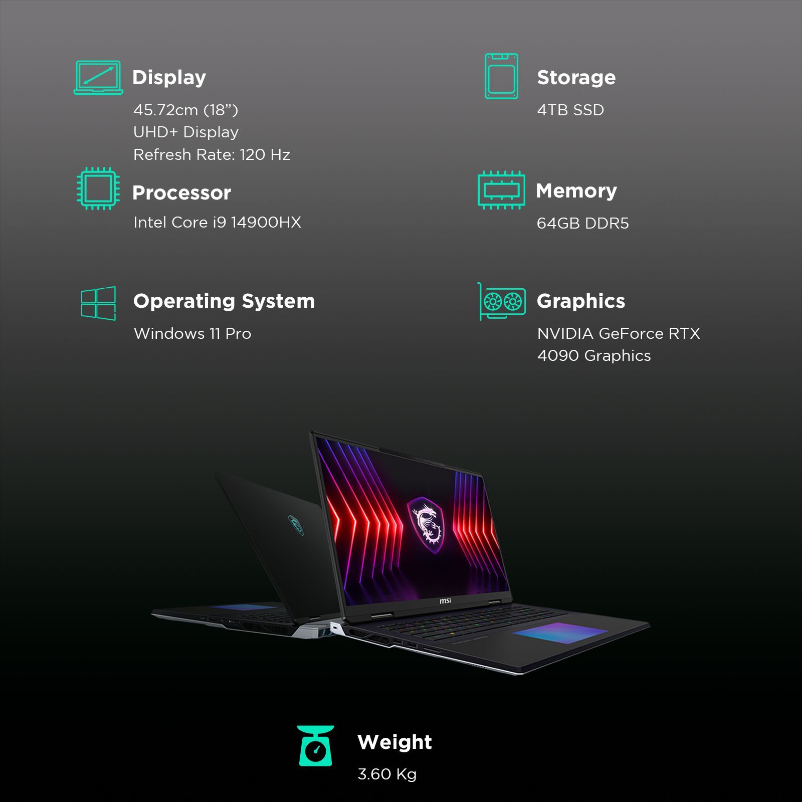 MSI Titan 18 HX A14VIG Intel Core i9 14th Gen Gaming Laptop (64GB, 4TB SSD, Windows 11 Home, 16GB Graphics, 18 inch 120 Hz UHD Plus IPS-Level Display, NVIDIA GeForce RTX 4090, Core Black, 3.6 KG) MSI Titan 18 HX A14VIG Intel Core i9 14th Gen Gaming Laptop (64GB, 4TB SSD, Windows 11 Home, 16GB Graphics, 18 inch 120 Hz UHD Plus IPS-Level Display, NVIDIA GeForce RTX 4090, Core Black, 3.6 KG)_3