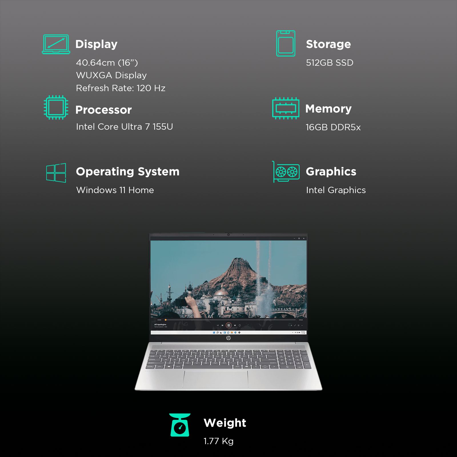 HP Pavilion 16-af0028TU Intel Core Ultra 7 155U Laptop Thin & Light (16GB, 512GB SSD, Windows 11 Home, 16 inch WUXGA Display, MS Office 2021, Natural Silver Aluminum, 1.77 KG)_3