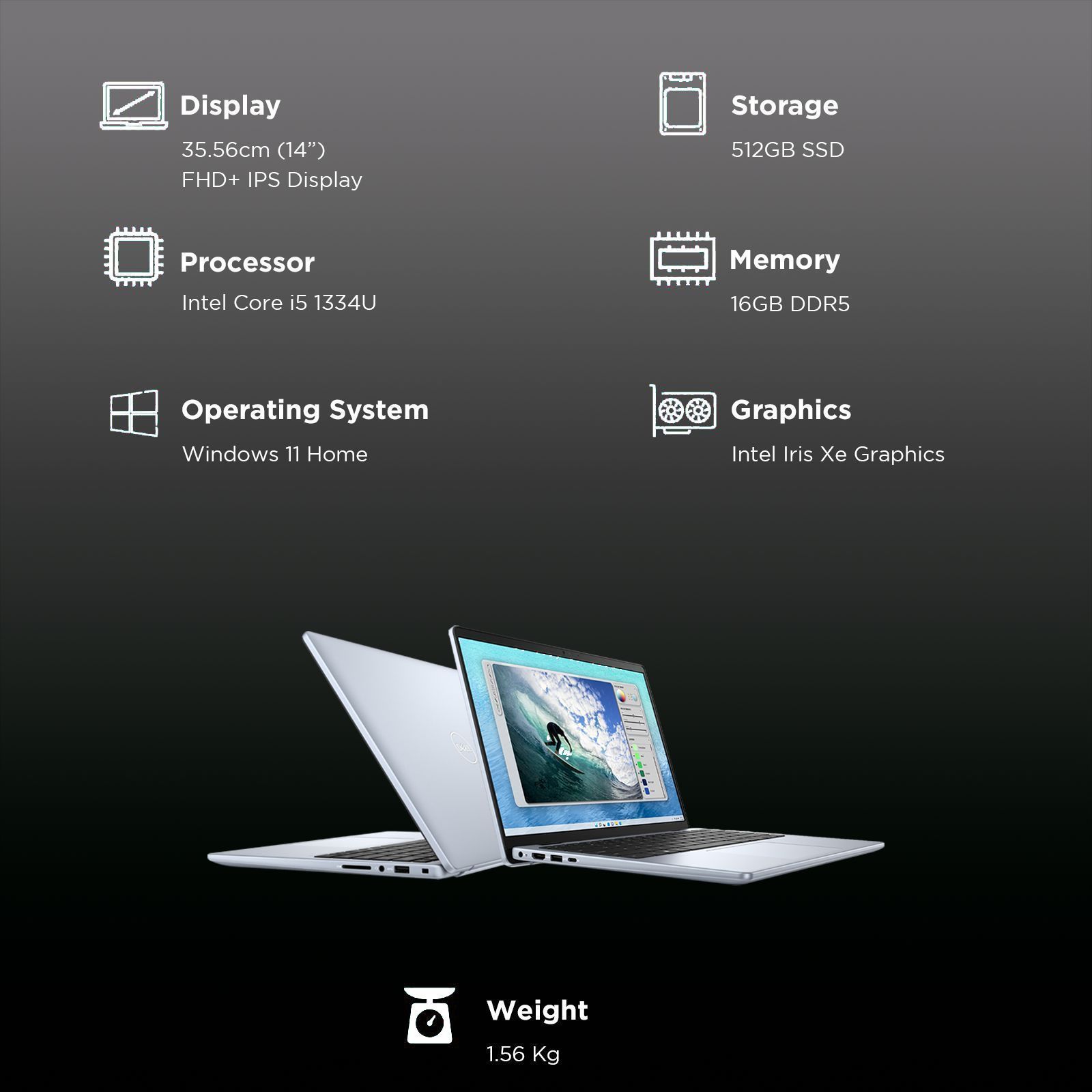 DELL Inspiron 14 5440 Intel Core i5 13th Gen Thin & Light Laptop (16GB, 512GB SSD, Windows 11, 14 inch Full HD IPS Display, MS Office 2021, Ice Blue, 1.54 KG)_3