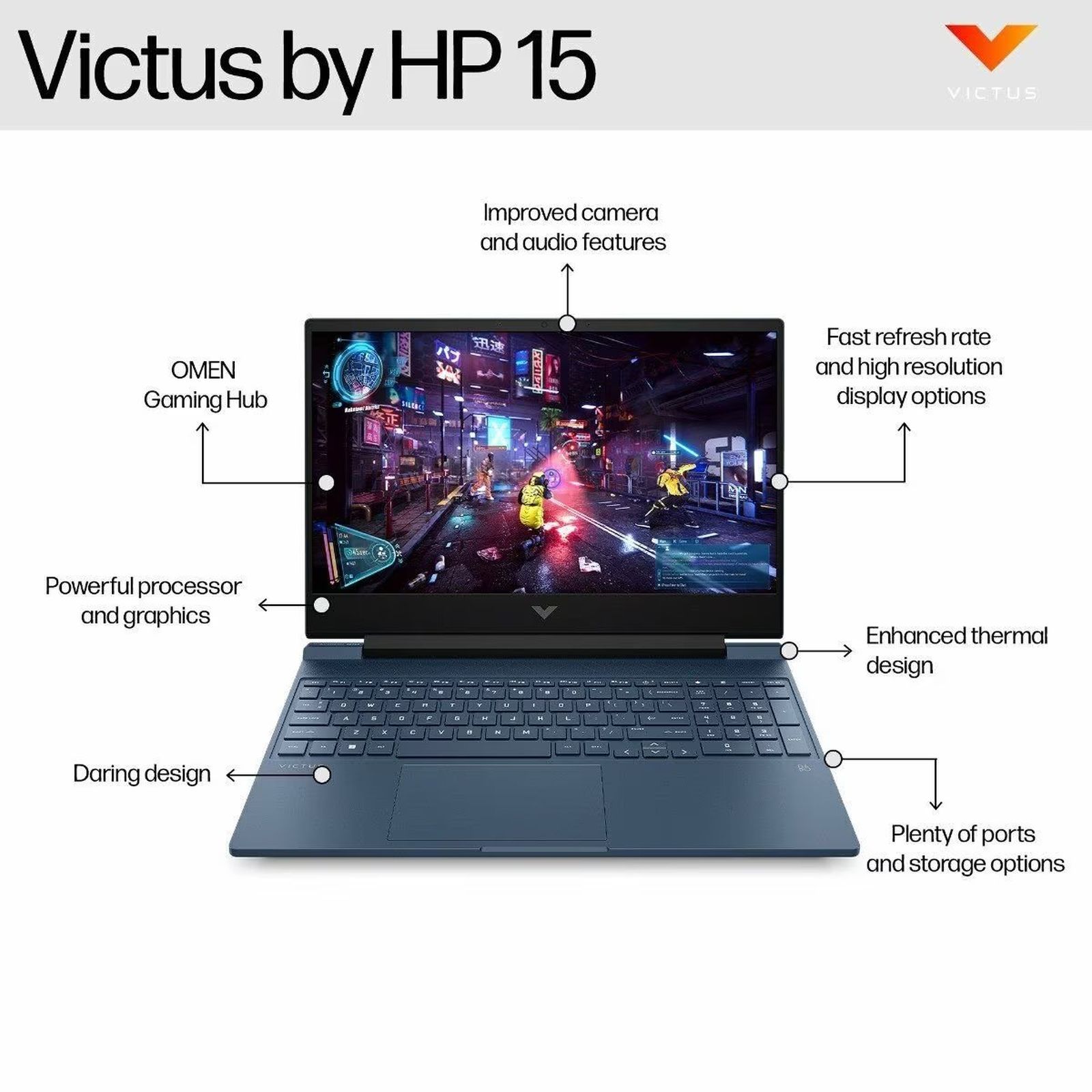 HP Victus Intel Core i5 13th Gen Gaming Laptop (16GB, 512GB SSD, Windows 11 Home, 4GB Graphics, 15.6 inch 144 Hz Full HD IPS Display, NVIDIA GeForce RTX 2050, Performance Blue, 2.29 KG)_8