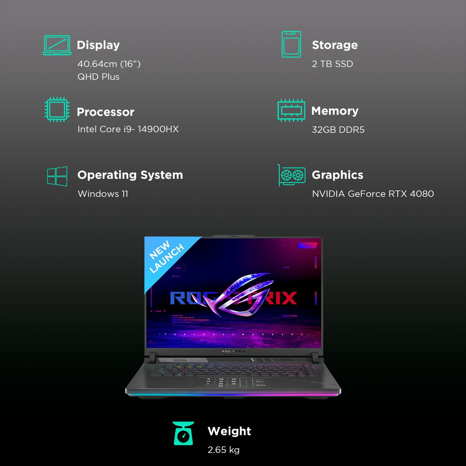 ASUS ROG Strix SCAR 16 G634JZR-CM932WS Intel Core i9 14th Gen Gaming Laptop (32GB, 2TB SSD, Windows 11 Home, 12GB Graphics, 16 inch 240 Hz WQXGA Display, NVIDIA GeForce RTX 4080, MS Office Home and Student 2021, Off Black, 2.65 KG)_3