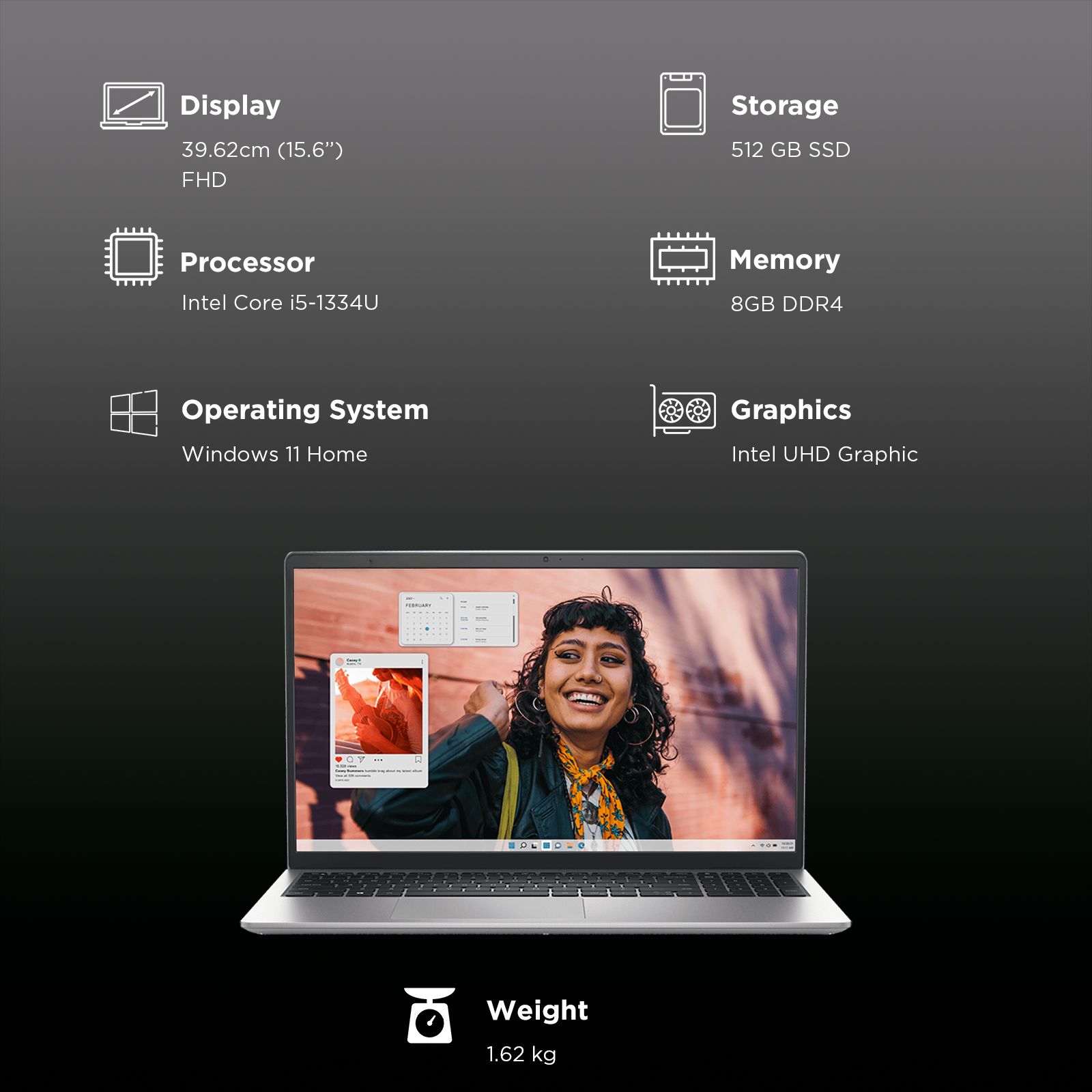 DELL Inspiron 15 Intel Core i5 13th Gen Thin & Light Laptop (8GB RAM, 512GB SSD, Windows 11 Home, 15.6 inch Full HD Display, MS Office Home, Platinum Silver, 1.62 KG)_3