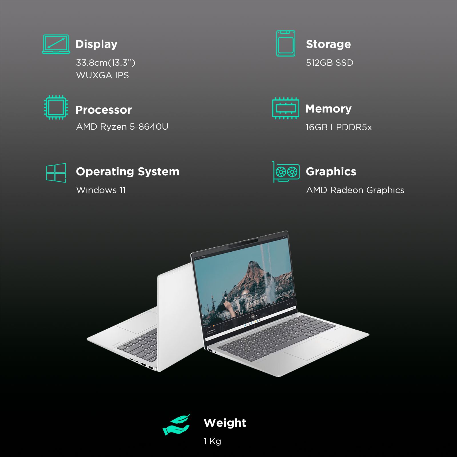 HP Pavilion Aero 13-bg0016AU AMD Ryzen 5-8640U Thin & Light Laptop (16GB, 512GB SSD, Windows 11 Home, 13.3 inch WUXGA IPS Display, MS Office 2021, Natural Silver, 1 KG)_3