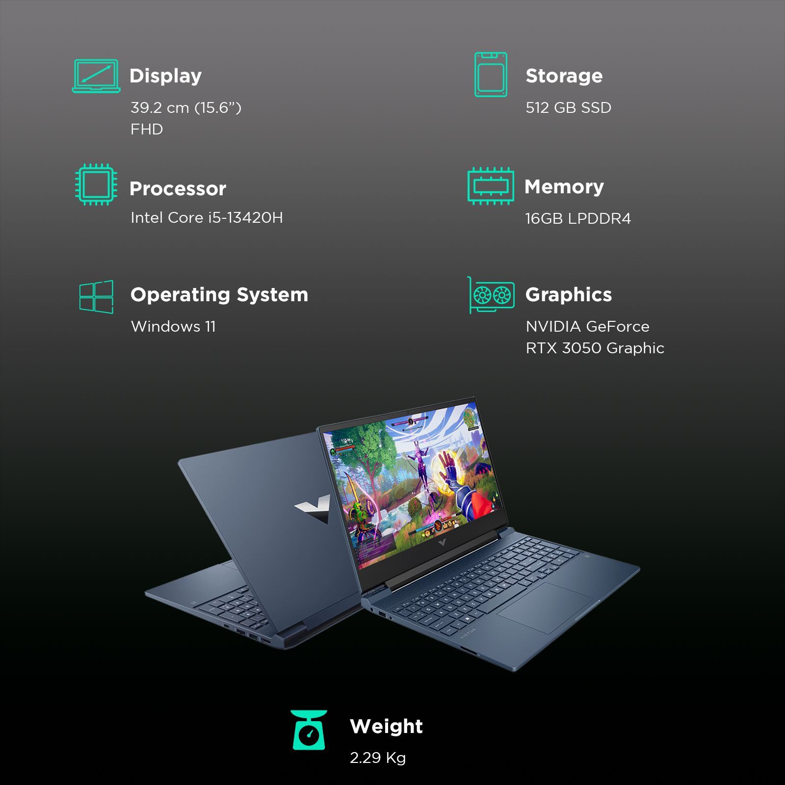 HP Victus FA1198TX Intel Core i5 13th Gen Gaming Laptop (16GB, 512GB SSD, Windows 11 Home, 6GB Graphics, 15.6 inch 144 Hz Full HD Display, NVIDIA GeForce RTX 3050, MS Office, Meca Silver, 2.29 KG)_3