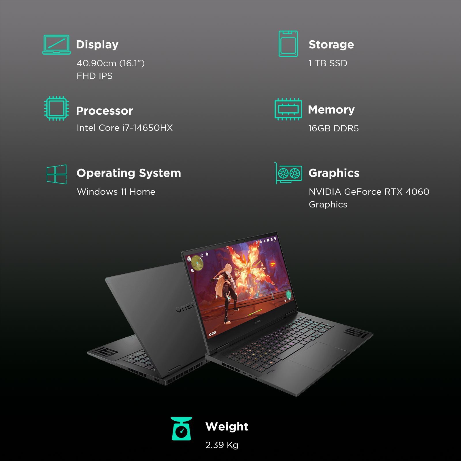 HP OMEN 16-wf1150TX Intel Core i7 14th Gen Gaming Laptop (16GB, 1TB SSD, Windows 11 Home, 8GB Graphics, 16.1 inch 144 Hz Full HD Display, NVIDIA GeForce RTX 4060, Shadow Black, 2.39 KG)_3