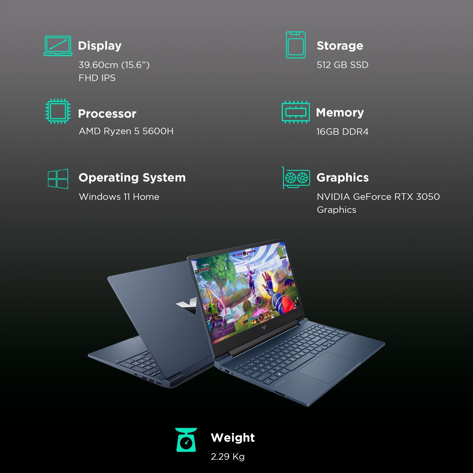 HP Victus 15-fb0178AX AMD Ryzen 5 5600H Gaming Laptop (16GB, 512GB SSD, Windows 11 Home, 4GB Graphics, 15.6 inch 144 Hz Full HD Display, NVIDIA GeForce RTX 3050, Performance Blue, 2.29 KG)_3