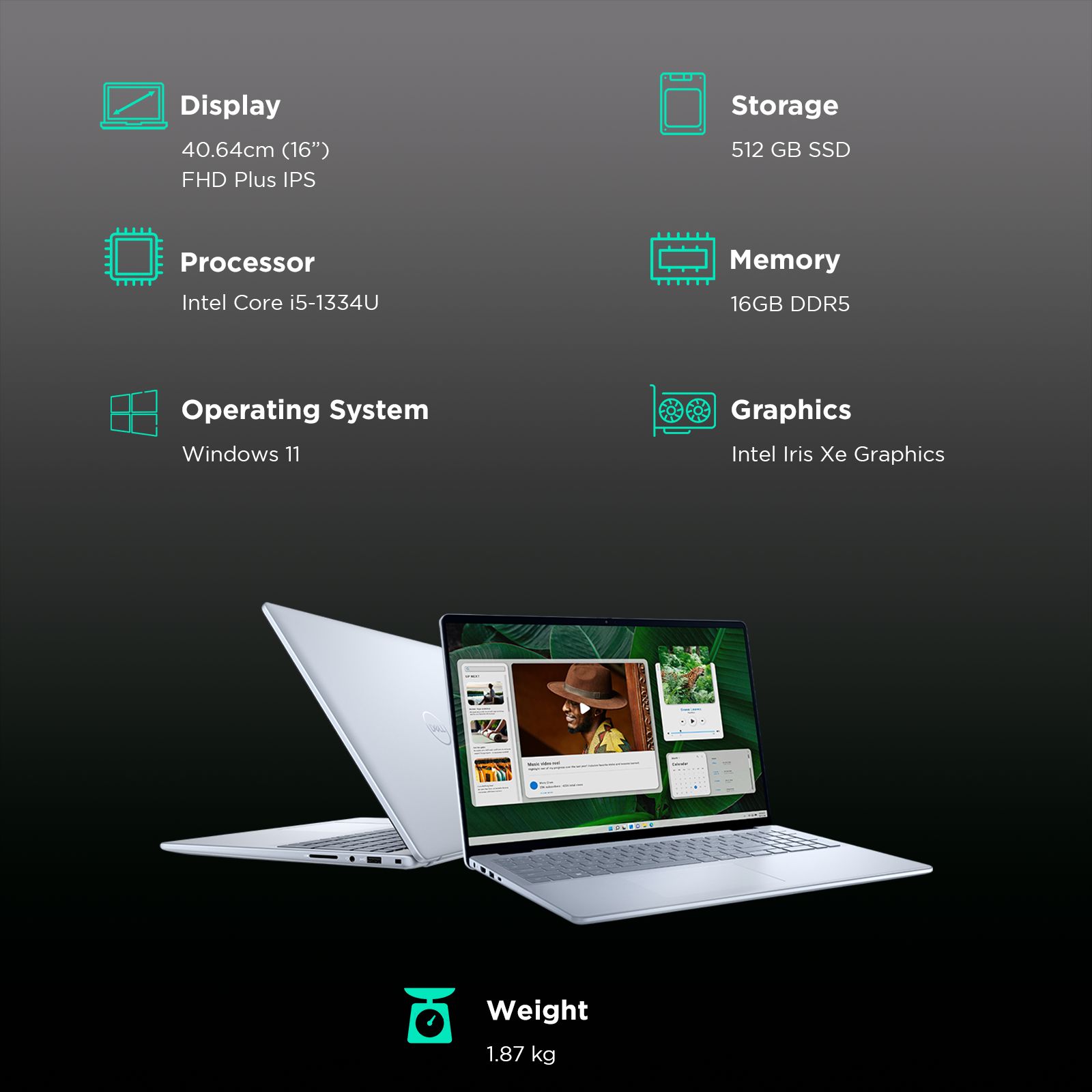 Dell Inspiron 16 5640 Intel Core i5 13th Gen Thin & Light Laptop (16GB, 512GB SSD, Windows 11 Home, 16 inch Full HD Plus IPS Display, MS Office 2021, Ice Blue, 1.87 KG)_3