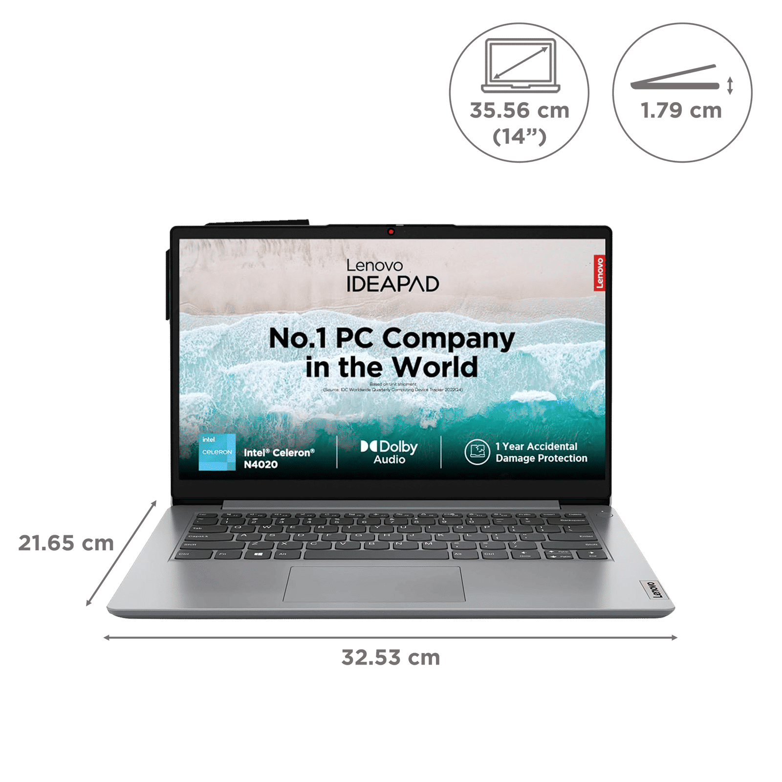 Lenovo IdeaPad 1 14IGL7 Intel Celeron N4020 Thin & Light Laptop (8GB, 512GB SSD, Windows 11 Home, 14 inch HD Display, MS Office 2021, Cloud Grey, 1.3 KG)_2