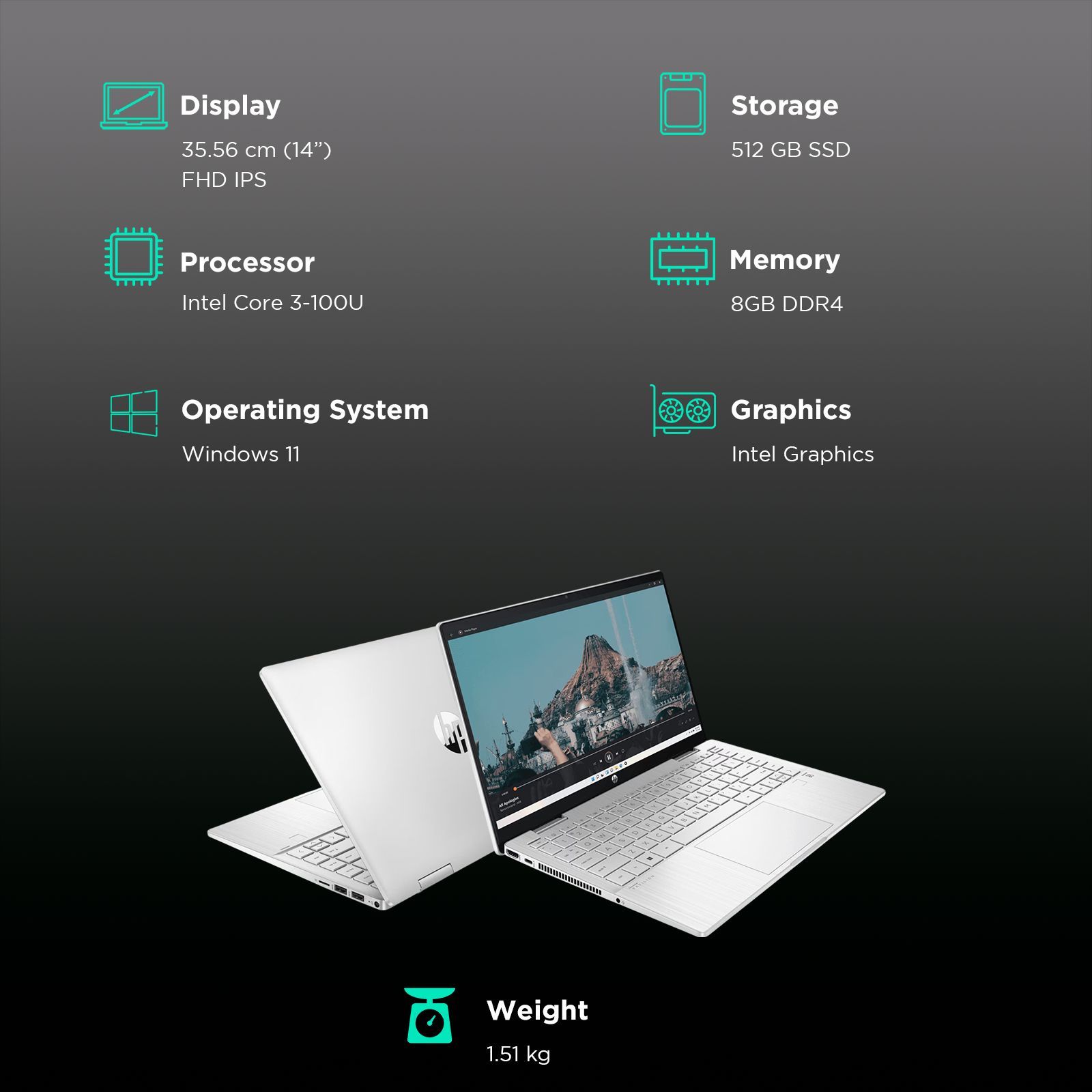 HP Pavilion 14-ek2033TU Intel Core 3 100U Touchscreen 2-in-1 Laptop (8GB, 512GB SSD, Windows 11 Home, 14 inch Full HD IPS Display, Natural Silver, 1.51 KG)_3