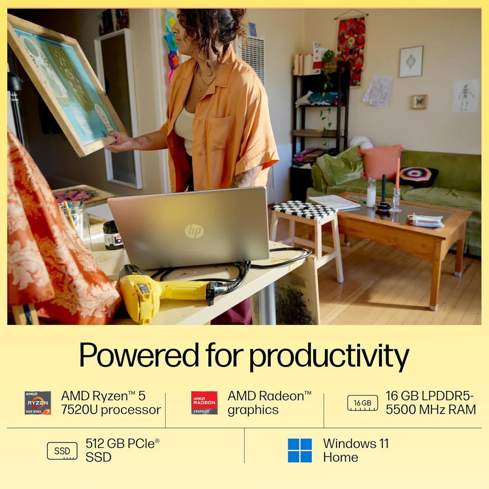 HP 15-fc0156AU AMD Ryzen 5 Thin & Light Laptop (16GB, 512GB SSD, Windows 11 Home, 15.6 inch Full HD Display, MS Office Home 2021, Natural Silver, 1.59 KG)_7