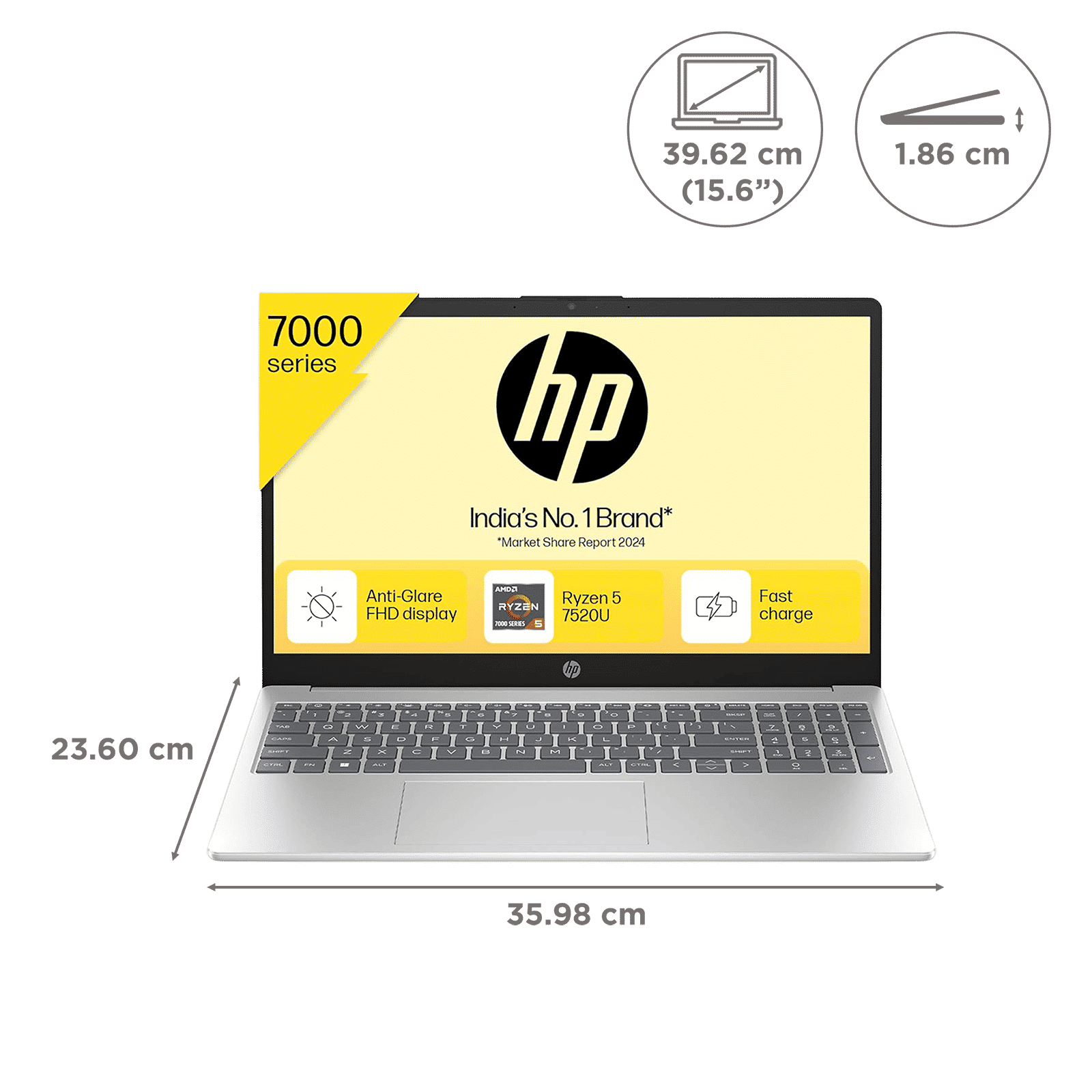 HP 15-fc0156AU AMD Ryzen 5 Thin & Light Laptop (16GB, 512GB SSD, Windows 11 Home, 15.6 inch Full HD Display, MS Office Home 2021, Natural Silver, 1.59 KG)_2