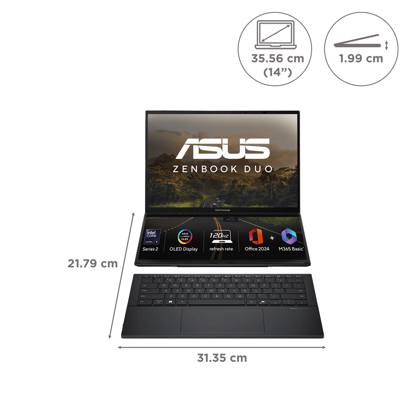 ASUS Zenbook Duo Intel Core Ultra 9 285H Touchscreen Laptop (32GB, 1TB SSD, Windows 11 Home, 14 inch OLED Display, MS Office Home 2024, Inkwell Gray, 1.65 KG)_2