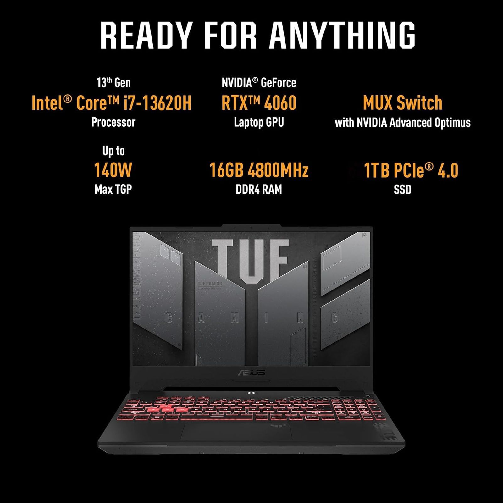 ASUS TUF Gaming F15 Intel Core i7 13th Gen Gaming Laptop (16GB, 1TB SSD, Windows 11 Home, 8GB Graphics, 15.6 inch 144 Hz Full HD Display, NVIDIA GeForce RTX 4060, Microsoft Office Home 2024, Mecha Gray, 2.2 KG)_12