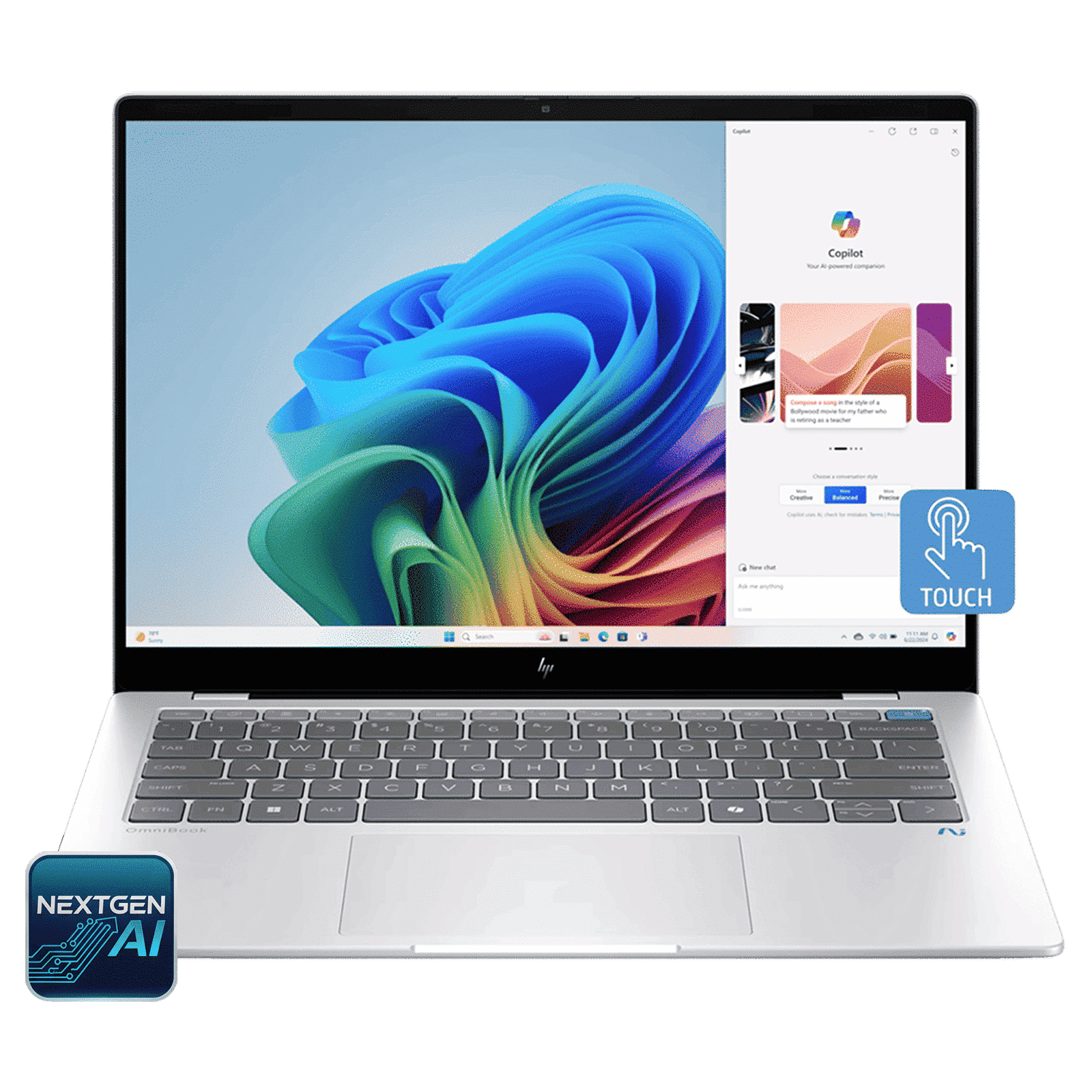 HP OmniBook X 14-fe1011QU Qualcomm Snapdragon X Plus Touchscreen Thin & Light Laptop (16GB, 512GB SSD, Windows 11 Home, 14 inch 2.2K IPS Display, MS Office 2021, Glacier Silver, 1.34 KG)_1