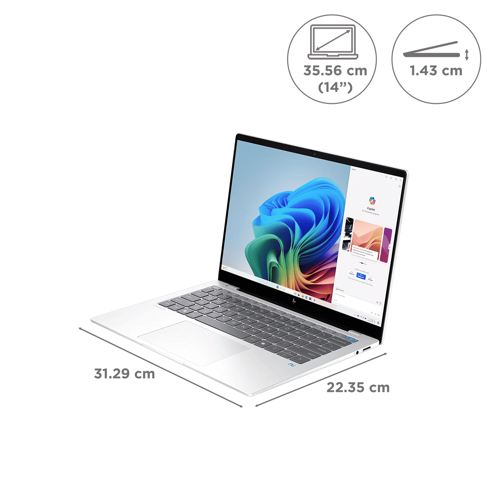 HP OmniBook X 14-fe1011QU Qualcomm Snapdragon X Plus Touchscreen Thin & Light Laptop (16GB, 512GB SSD, Windows 11 Home, 14 inch 2.2K IPS Display, MS Office 2021, Glacier Silver, 1.34 KG)_2