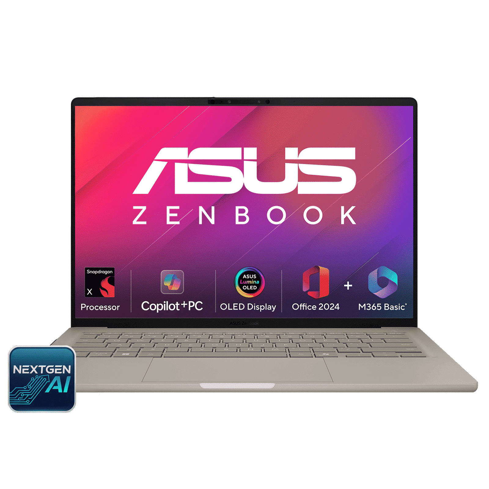 ASUS Zenbook A14 Snapdragon X X126100 Ultra Thin Laptop (16GB, 512GB SSD, Windows 11 Home, 14 inch WUXGA OLED Display, MS Office Home 2024, Zabriskie Beige, 0.98 KG) ASUS Zenbook A14 Snapdragon X X126100 Ultra Thin Laptop (16GB, 512GB SSD, Windows 11 Home, 14 inch WUXGA OLED Display, MS Office Home 2024, Zabriskie Beige, 0.98 KG)_1