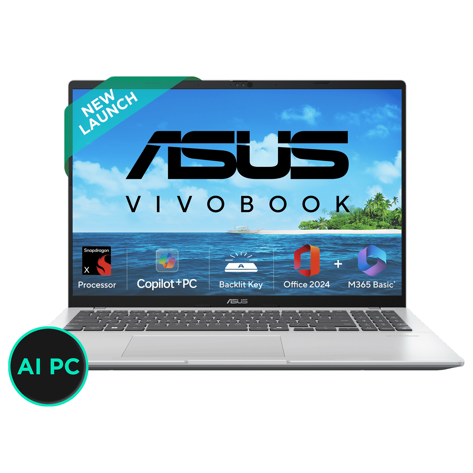 ASUS Vivobook 16 Snapdragon X X1 26 100 Thin & Light Laptop (16GB, 512GB SSD, Windows 11 Home, 16 inch WUXGA Display, MS Office Home 2024, Cool Silver, 1.88 KG)