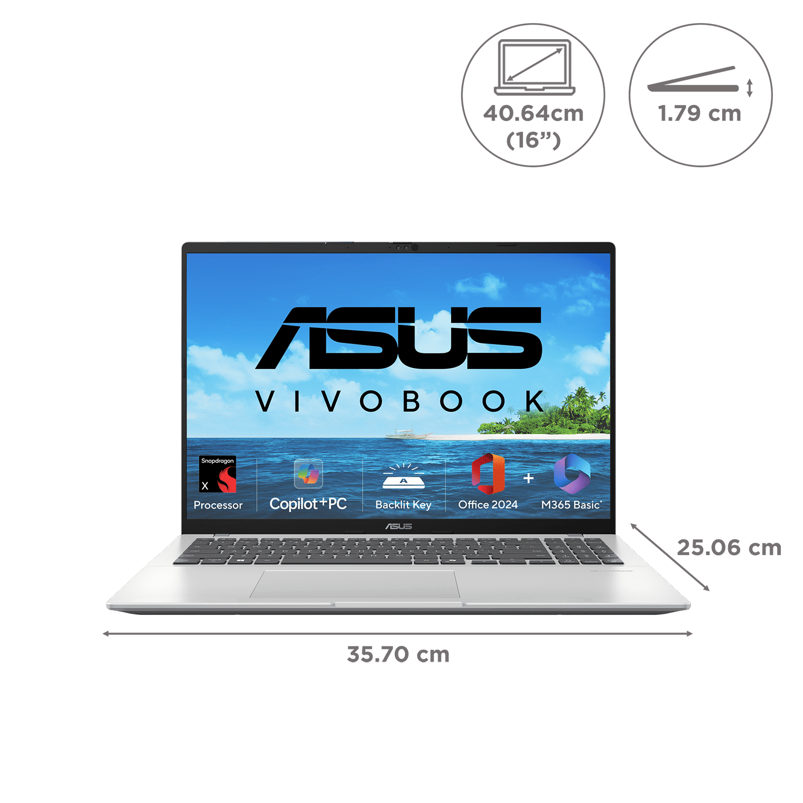 ASUS Vivobook 16 Snapdragon X X1 26 100 Thin & Light Laptop (16GB, 512GB SSD, Windows 11 Home, 16 inch WUXGA Display, MS Office Home 2024, Cool Silver, 1.88 KG) _2