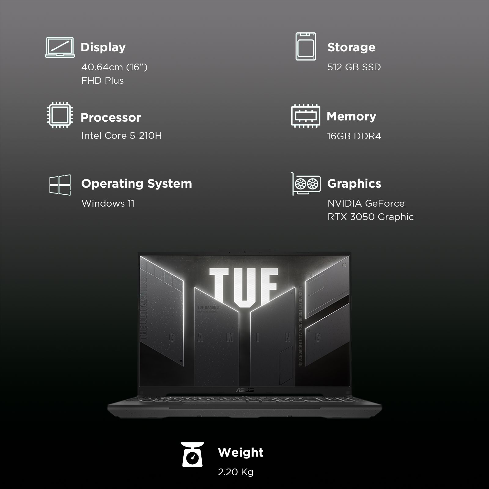 ASUS TUF F16 Intel Core 5 210H Gaming Laptop (16GB, 512GB SSD, Windows 11 Home, 4GB Graphics, 16 inch 144 Hz Full HD Plus Display, NVIDIA GeForce RTX 3050A, Mecha Gray, 2.2 KG) ASUS TUF F16 Intel Core 5 210H Gaming Laptop (16GB, 512GB SSD, Windows 11 Home, 4GB Graphics, 16 inch 144 Hz Full HD Plus Display, NVIDIA GeForce RTX 3050A, Mecha Gray, 2.2 KG)_3