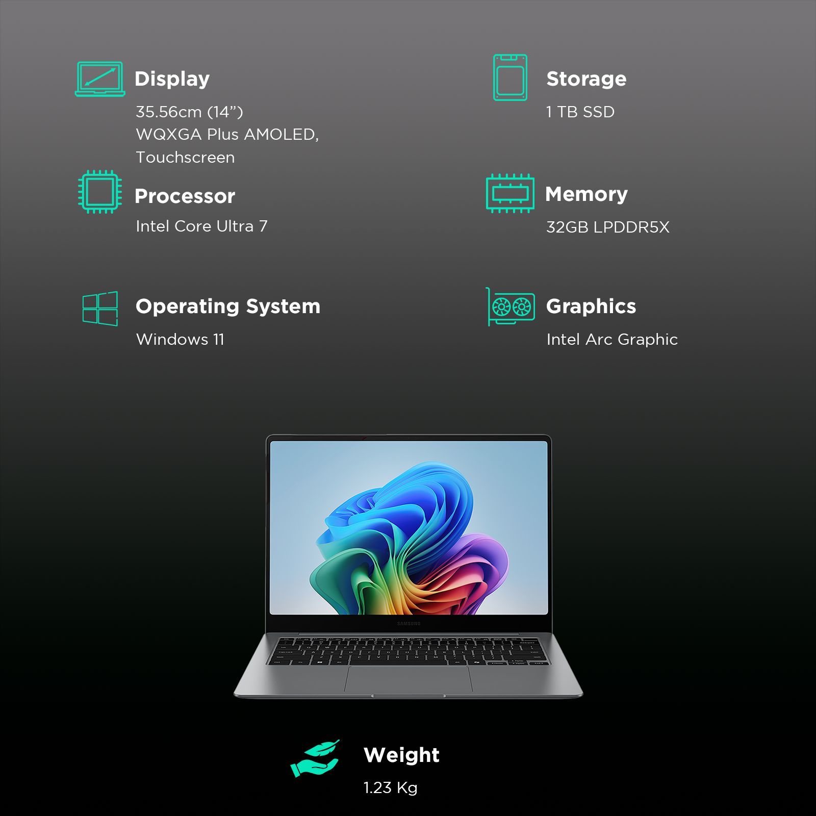 SAMSUNG Galaxy Book5 Pro Intel Core Ultra 7 Touchscreen Thin & Light Laptop (32GB, 1TB SSD, Windows 11 Home, 16GB Graphics, 14 inch WQXGA Plus AMOLED Display, MS Office 2021, Gray, 1.23 KG)_3