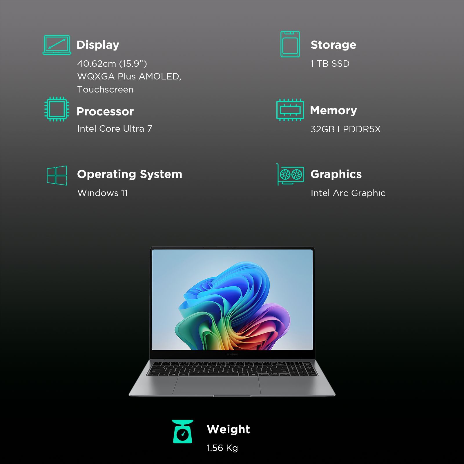 SAMSUNG Galaxy Book5 Pro Intel Core Ultra 7 Touchscreen Thin & Light Laptop (32GB, 1TB SSD, Windows 11 Home, 16GB Graphics, 15.9 inch WQXGA Plus AMOLED Display, MS Office 2021, Gray, 1.56 KG)_3