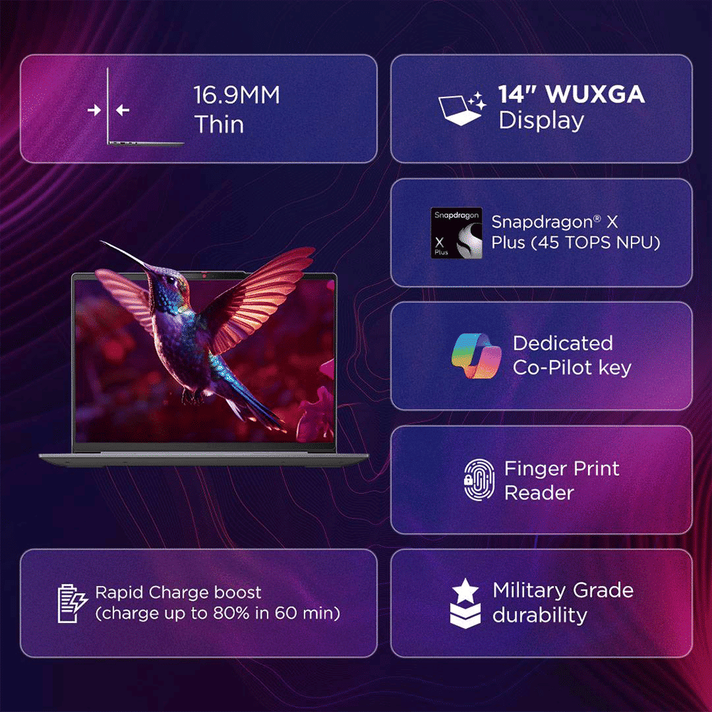 Lenovo IdeaPad Slim 5 14Q8X9 Qualcomm Snapdragon X Plus Thin & Light Laptop (16GB, 1TB SSD, Windows 11 Home, 14 inch WUXGA IPS Display, MS Office Home 2024, Cloud Grey, 1.48 KG) Lenovo IdeaPad Slim 5 14Q8X9 Qualcomm Snapdragon X Plus Thin & Light Laptop (16GB, 1TB SSD, Windows 11 Home, 14 inch WUXGA IPS Display, MS Office Home 2024, Cloud Grey, 1.48 KG)_12