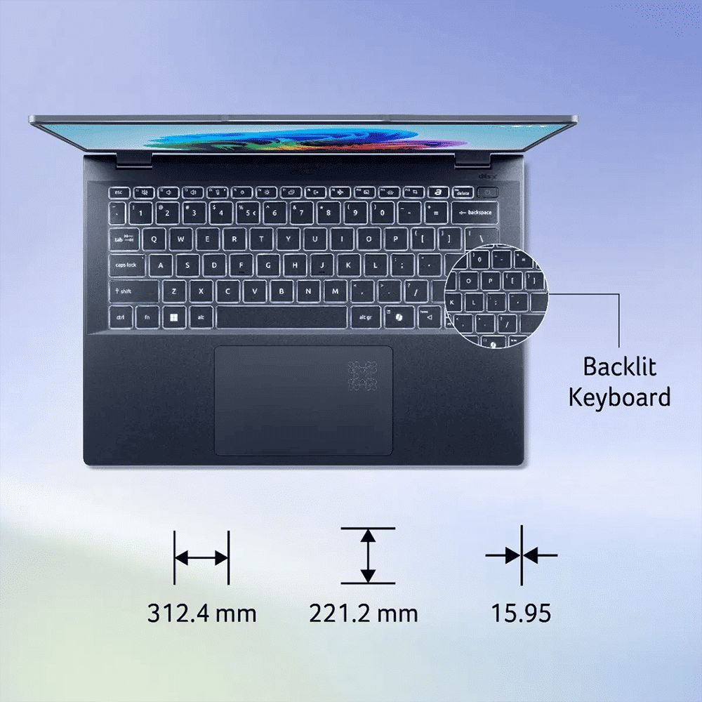 acer Swift 14 AI SF14-51 Intel Core Ultra 7 Thin & Light Laptop (16GB, 1TB SSD, Windows 11 Home, 14 inch OLED WUXGA Display, MS Office, Steam Blue, 1.28 KG)_11