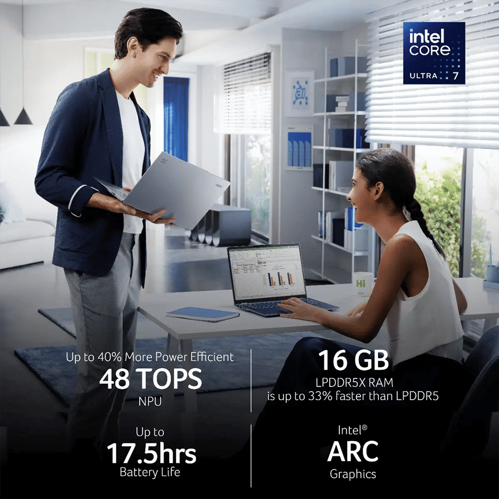 acer Swift 14 AI SF14-51 Intel Core Ultra 7 Thin & Light Laptop (16GB, 1TB SSD, Windows 11 Home, 14 inch OLED WUXGA Display, MS Office, Steam Blue, 1.28 KG)_8