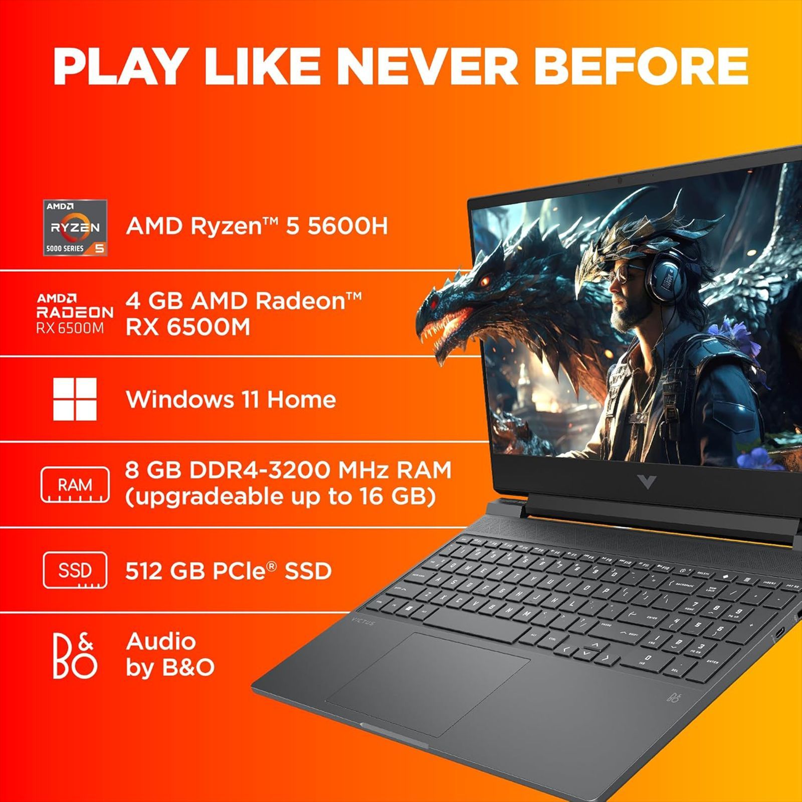 HP Victus 15-fb0185AX AMD Ryzen 5-5600H Gaming Laptop (8GB, 512GB SSD, Windows 11 Home, 4GB Graphics, 15.6 inch 144 Hz Full HD IPS Display, AMD Radeon RX 6500M, MS Office & Home 2021, Mica Silver, 2.29 KG)_7
