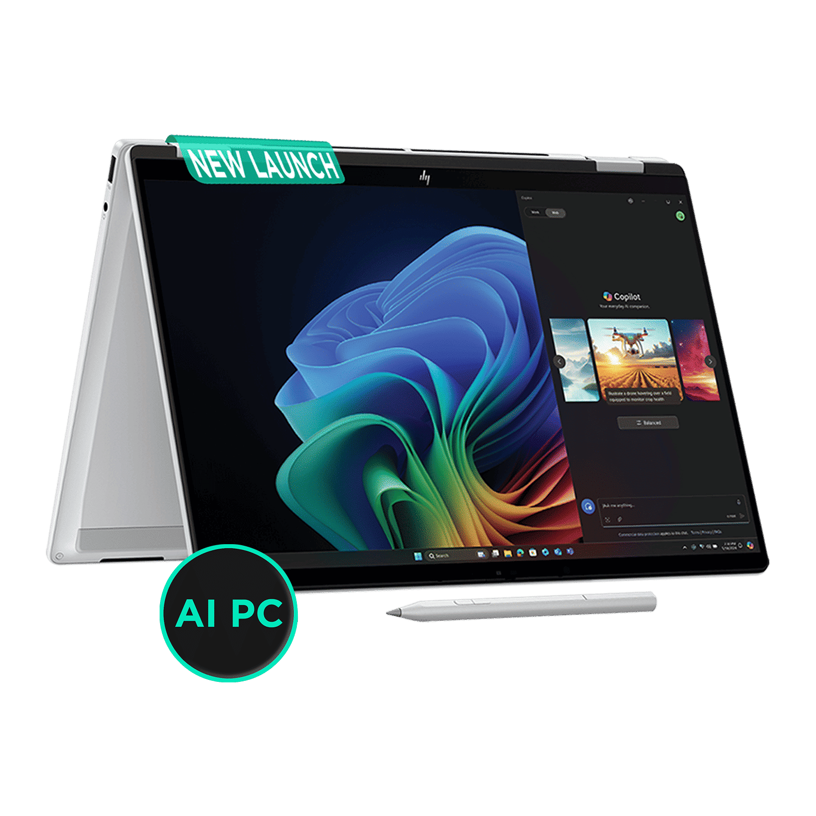 HP OmniBook X Flip 14-fm0058TU Intel Core Ultra 5 Touchscreen Thin & Light Laptop (16GB, 512GB SSD, Windows 11 Home, 14 inch 3K OLED Display, MS Office Home 2024, Glacier Silver, 1.38 KG)