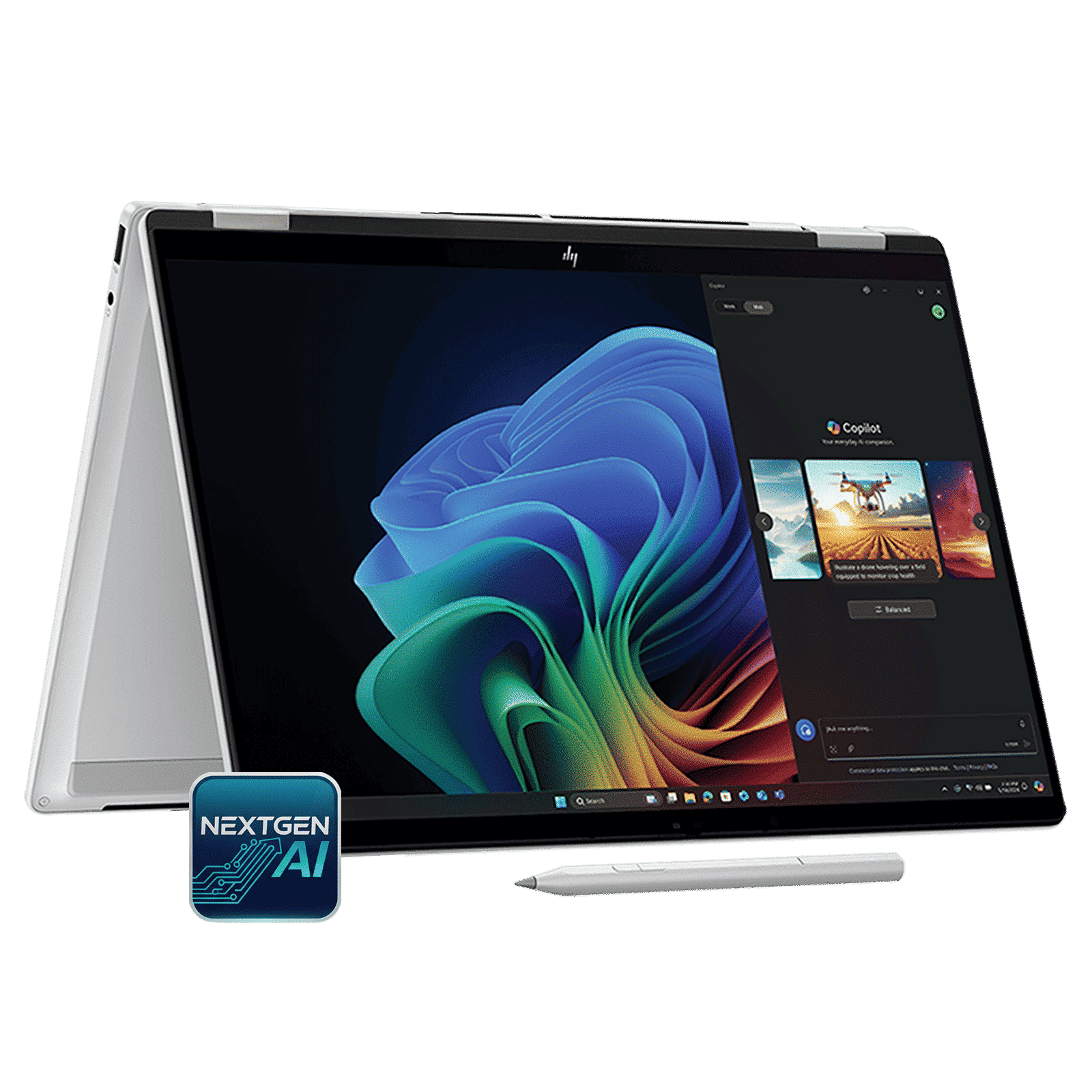 HP OmniBook X Flip 14-fm0058TU Intel Core Ultra 5 Touchscreen Thin & Light Laptop (16GB, 512GB SSD, Windows 11 Home, 14 inch 3K OLED Display, MS Office Home 2024, Glacier Silver, 1.38 KG)_1