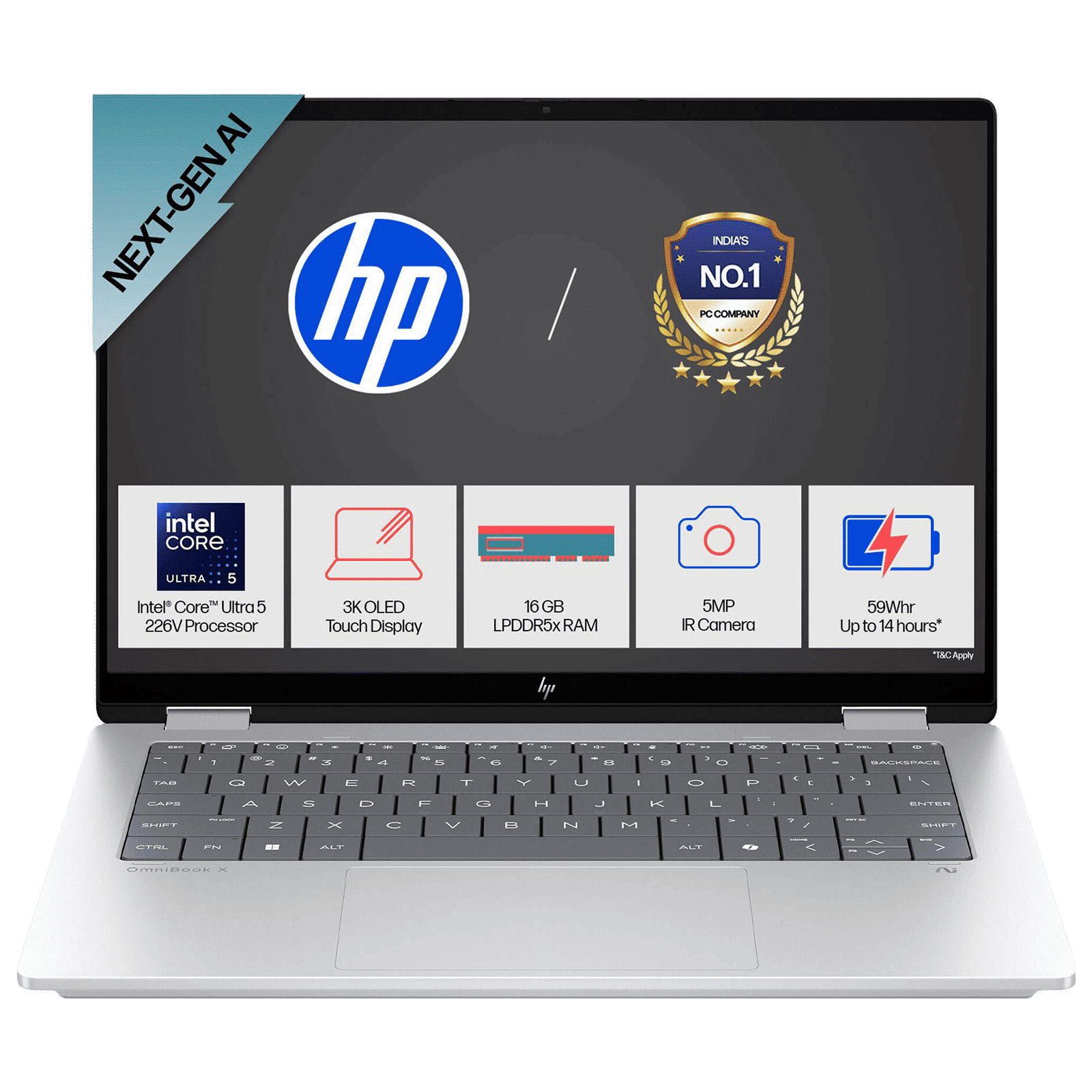 HP OmniBook X Flip 14-fm0058TU Intel Core Ultra 5 Touchscreen Thin & Light Laptop (16GB, 512GB SSD, Windows 11 Home, 14 inch 3K OLED Display, MS Office Home 2024, Glacier Silver, 1.38 KG)_7