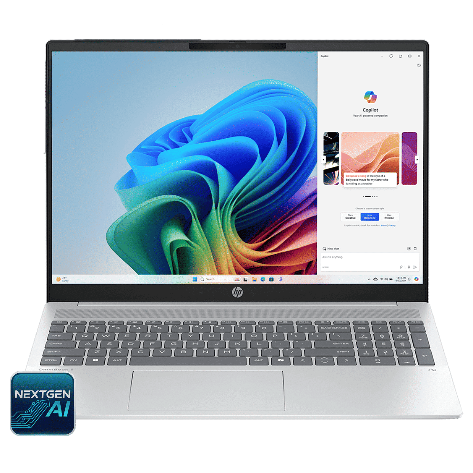 HP OmniBook 5 16-ag1037AU AMD Ryzen AI 5 Thin & Light Laptop (16GB, 512GB SSD, Windows 11 Home, 16 inch 2K IPS Display, MS Office Home 2024, Glacier Silver, 1.79 KG)_1