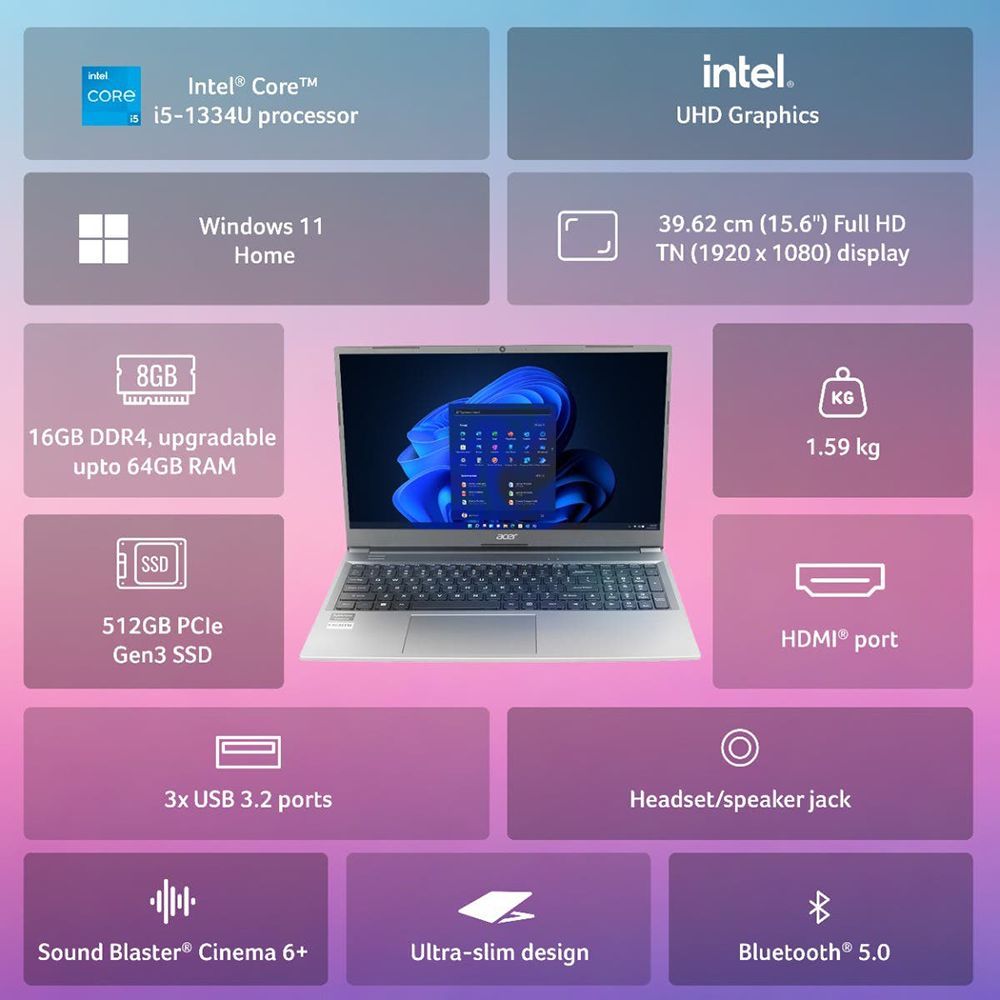 acer Aspire Lite AL15-53 Intel Core i5 13th Gen Thin & Light Laptop (16GB RAM, 512GB SSD, Windows 11 Home, 15.6 inch Full HD Display, MS Office, Steel Gray, 1.59 KG) acer Aspire Lite AL15-53 Intel Core i5 13th Gen Thin & Light Laptop (16GB RAM, 512GB SSD, Windows 11 Home, 15.6 inch Full HD Display, MS Office, Steel Gray, 1.59 KG)_4