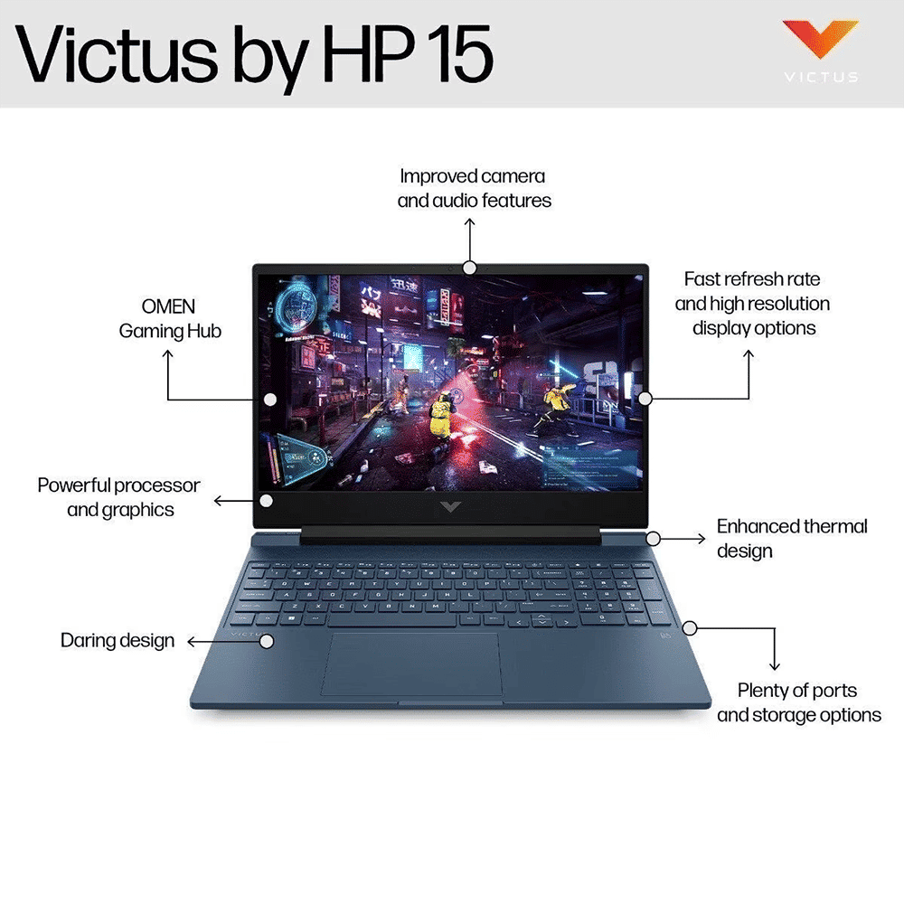 HP Victus 15-fa2071TX Intel Core i7 13th Gen Gaming Laptop (16GB, 1TB SSD, Windows 11 Home, 8GB Graphics, 15.6 inch 144Hz Full HD IPS Display, NVIDIA GeForce RTX 4060, MS Office Home 2024, Performance Blue, 2.29 KG)_6