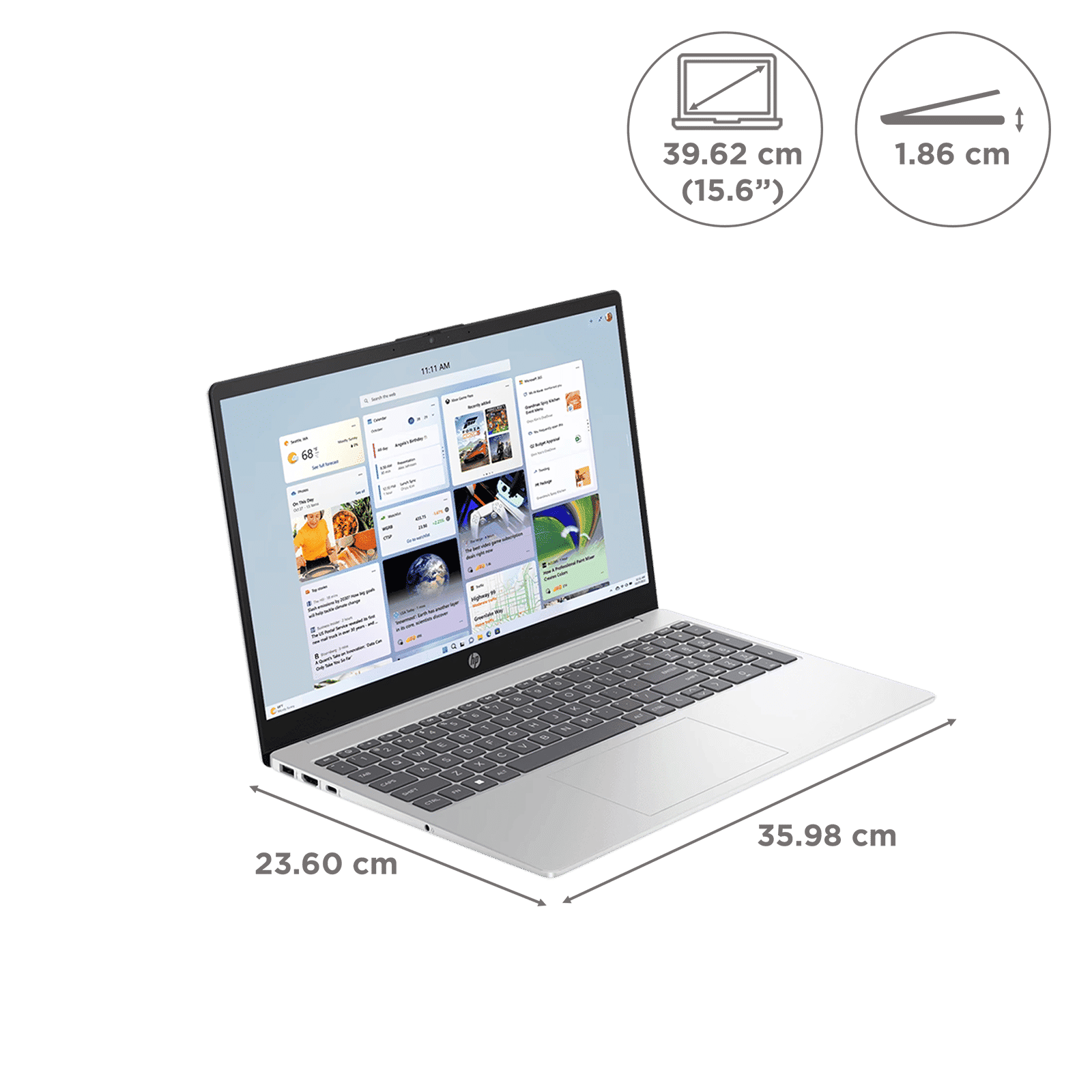 HP 15-fc0154AU AMD Ryzen 3 Thin & Light Laptop (8GB, 512GB SSD, Windows 11 Home, 15.6 inch Full HD Display, MS Office Home, Natural Silver, 1.59 KG)_2