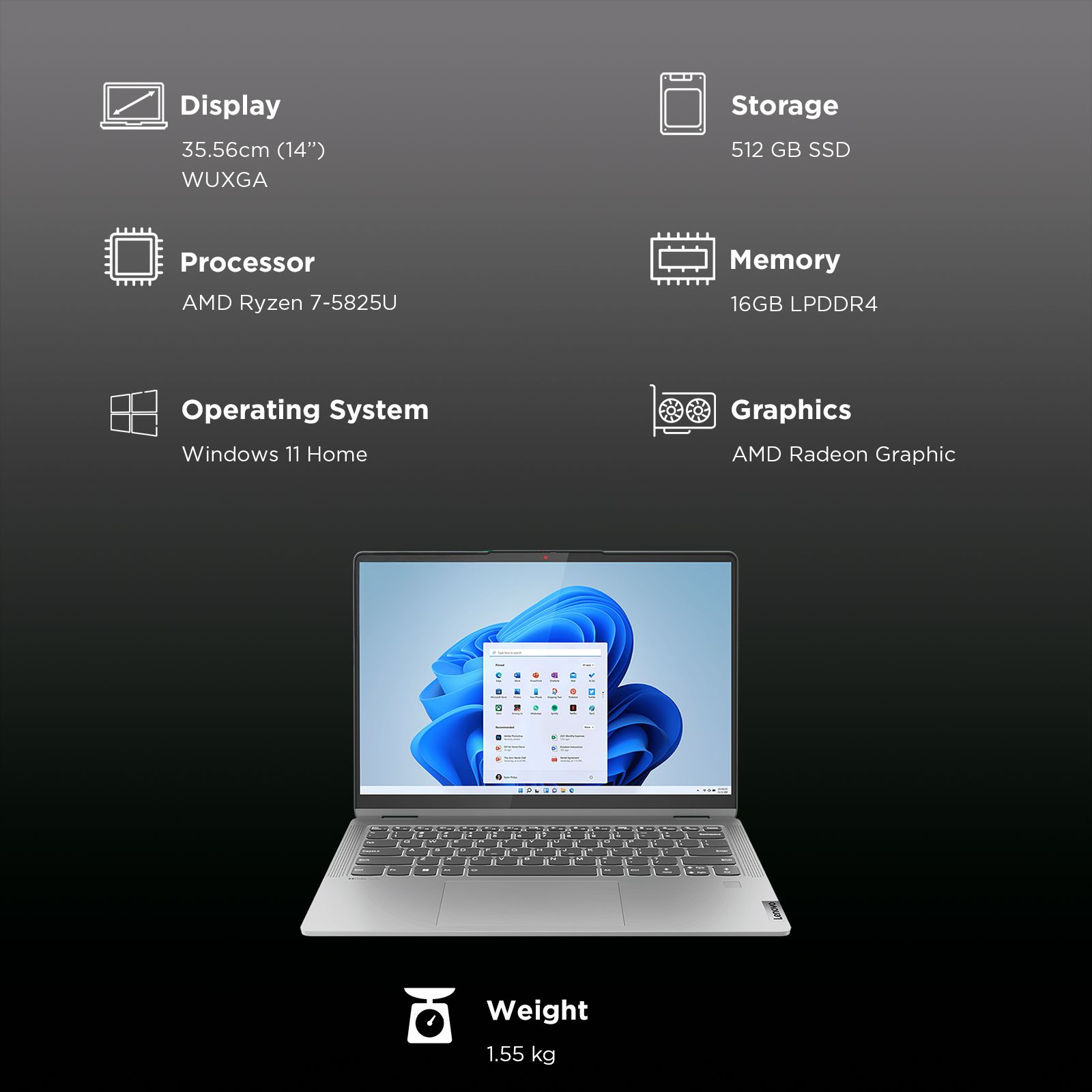 Lenovo IdeaPad Flex 5 14ABR8 AMD Ryzen 7 Touchscreen 2-in-1 Laptop (16GB, 512GB SSD, Windows 11 Home, 14 inch WUXGA IPS Display, MS Office Home 2024, 1.55 KG)_3