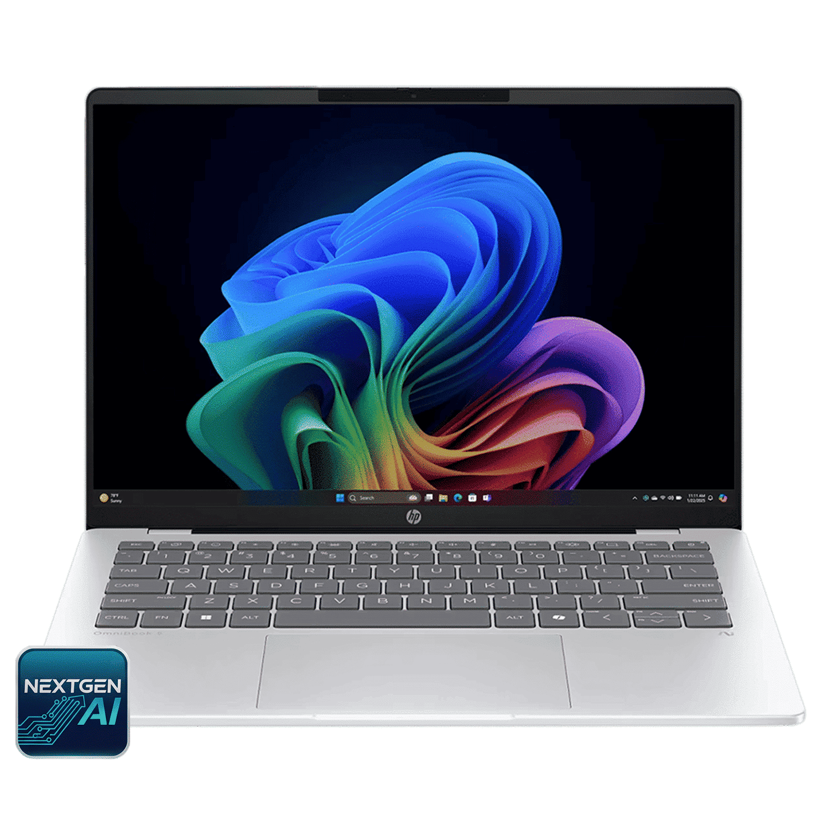 HP OmniBook 5 14-he0014QU Qualcomm Snapdragon X Thin & Light Laptop (16GB, 512GB SSD, Windows 11 Home, 14 inch 2K OLED Display, MS Office Home 2024, Glacier Silver, 1.35 KG)_1