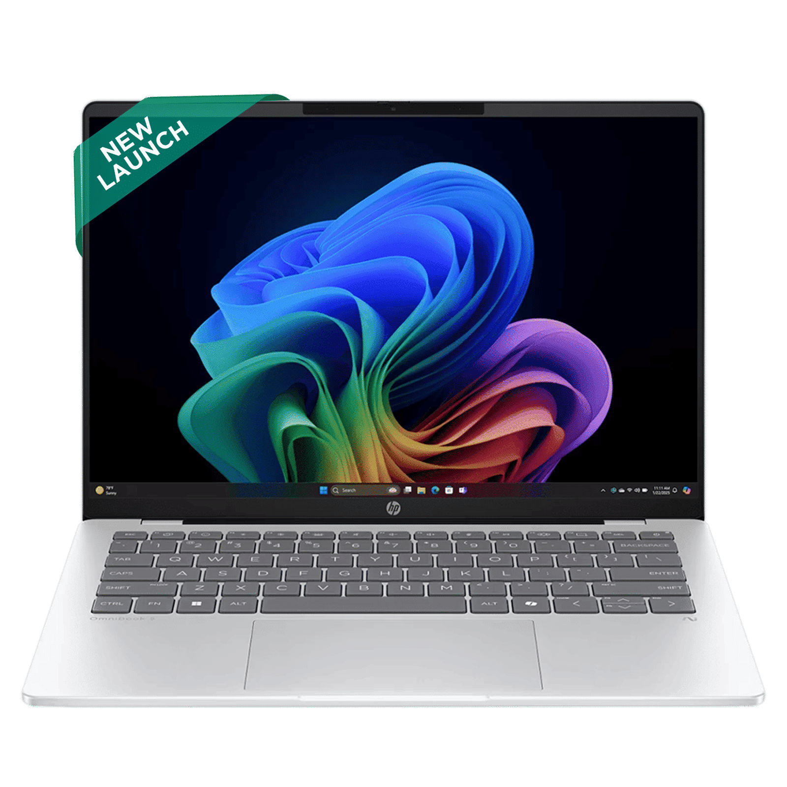HP OmniBook 5 14-he0014QU Qualcomm Snapdragon X Thin & Light Laptop (16GB, 512GB SSD, Windows 11 Home, 14 inch 2K OLED Display, MS Office Home 2024, Glacier Silver, 1.35 KG)