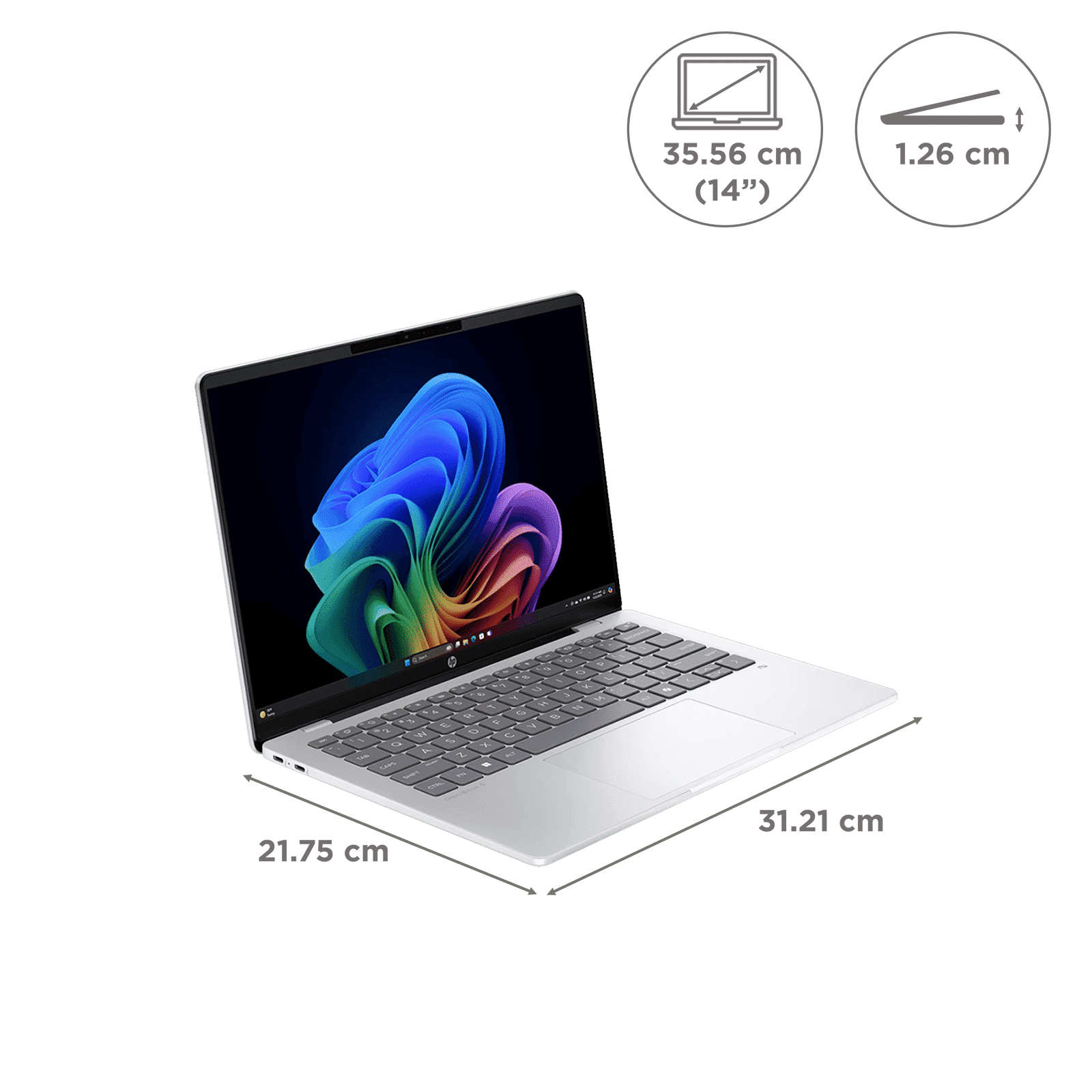 HP OmniBook 5 14-he0014QU Qualcomm Snapdragon X Thin & Light Laptop (16GB, 512GB SSD, Windows 11 Home, 14 inch 2K OLED Display, MS Office Home 2024, Glacier Silver, 1.35 KG)_2