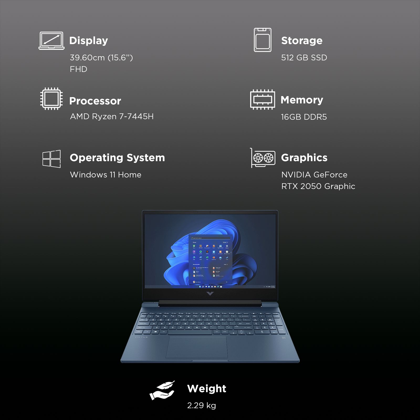 HP Victus 15-fb3123AX AMD Ryzen 7 Gaming Laptop (16GB, 512GB SSD, Windows 11 Home, 4GB Graphics, 15.6 inch 144 Hz Full HD Display, NVIDIA GeForce RTX 2050, MS Office Home 2024, Mica SIlver, 2.29 KG)_3