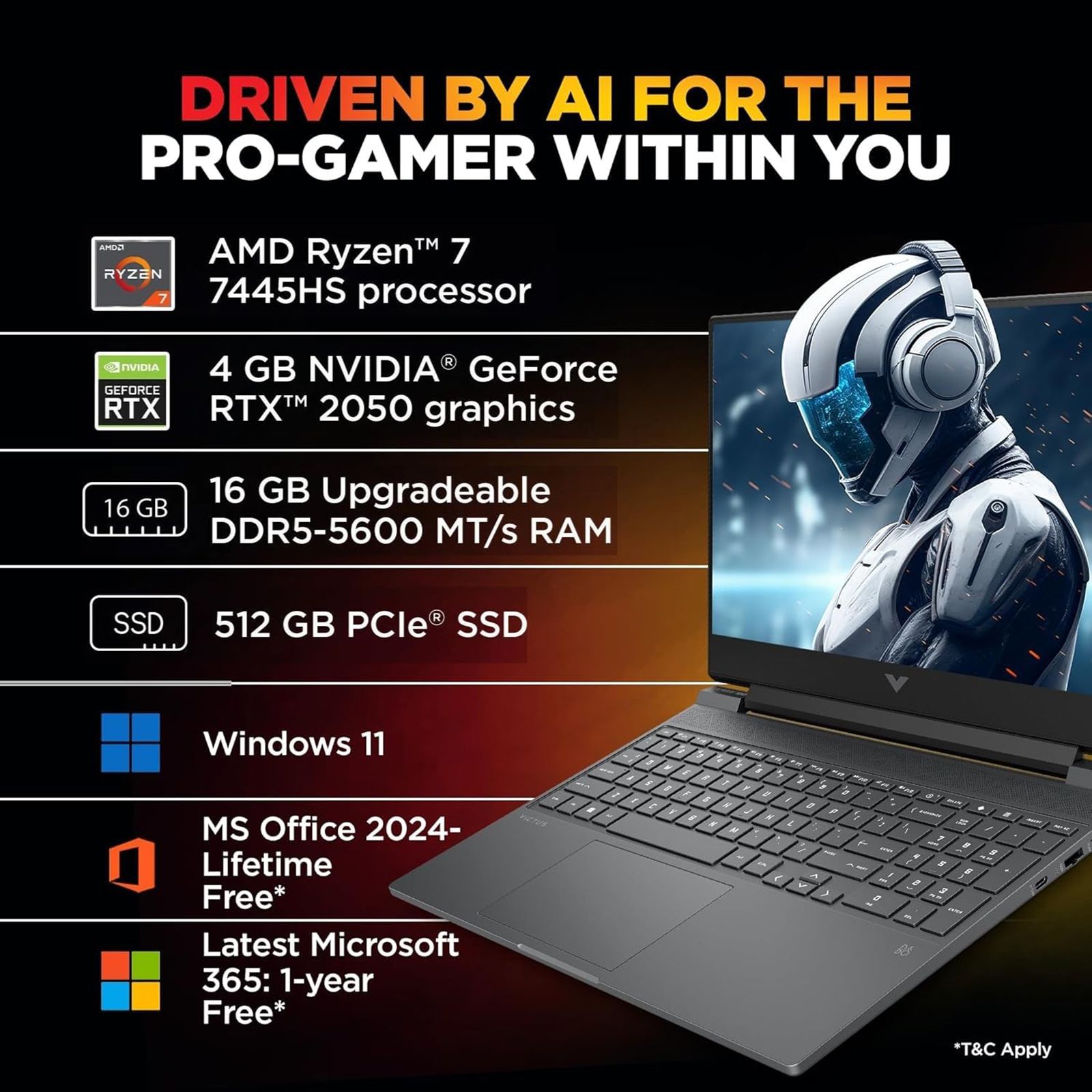 HP Victus 15-fb3123AX AMD Ryzen 7 Gaming Laptop (16GB, 512GB SSD, Windows 11 Home, 4GB Graphics, 15.6 inch 144 Hz Full HD Display, NVIDIA GeForce RTX 2050, MS Office Home 2024, Mica SIlver, 2.29 KG)_9