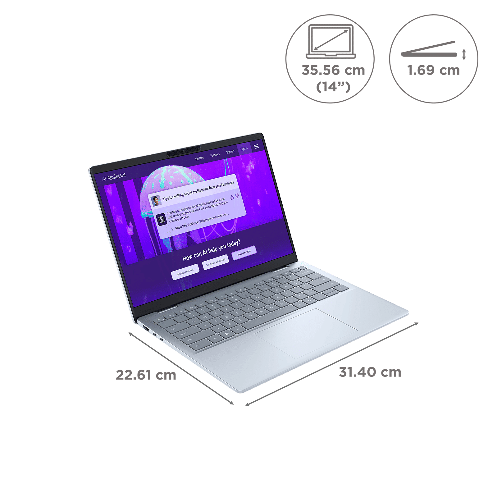 Dell 14 Plus Intel Core Ultra 7 Thin & Light Laptop (16GB, 512GB SSD, Windows 11 Home, 14 inch 2.5K IPS Display, MS Office Home 2024, Ice Blue, 1.55 KG)_2