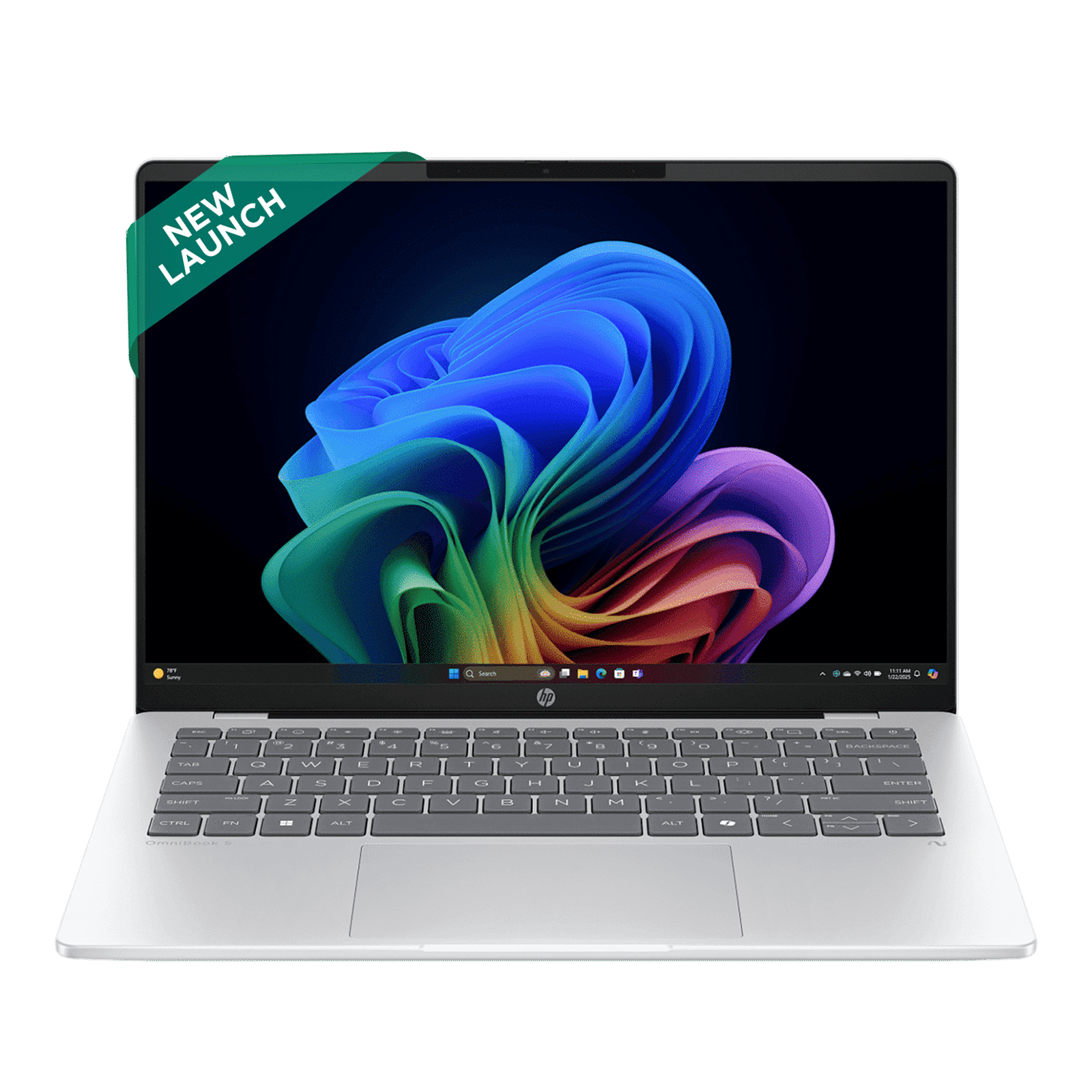 HP OmniBook 5 14-he0015QU Qualcomm Snapdragon X Thing & Light Laptop (16GB, 1TB SSD, Windows 11 Home, 14 inch 2K OLED Display, MS Office Home 2024, Glacier Silver, 1.35 KG)