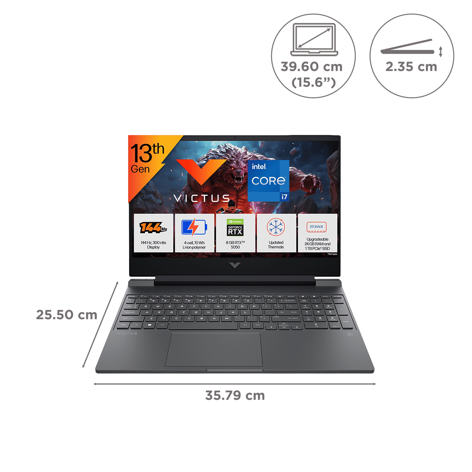 HP Victus 15-fa2309TX Intel Core i7 13th Gen Gaming Laptop (24GB, 1TB SSD, Windows 11 Home, 8GB Graphics, 15.6 Inch 144 Hz Full HD IPS Display, NVIDIA GeForce RTX 5050, MS Office Home 2024, Mica Silver, 2.29 KG)_2